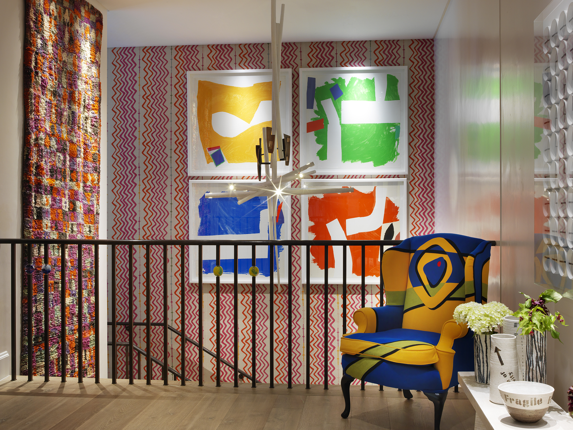 Close shot of the Lobby and staircase at Ham Yard Hotel