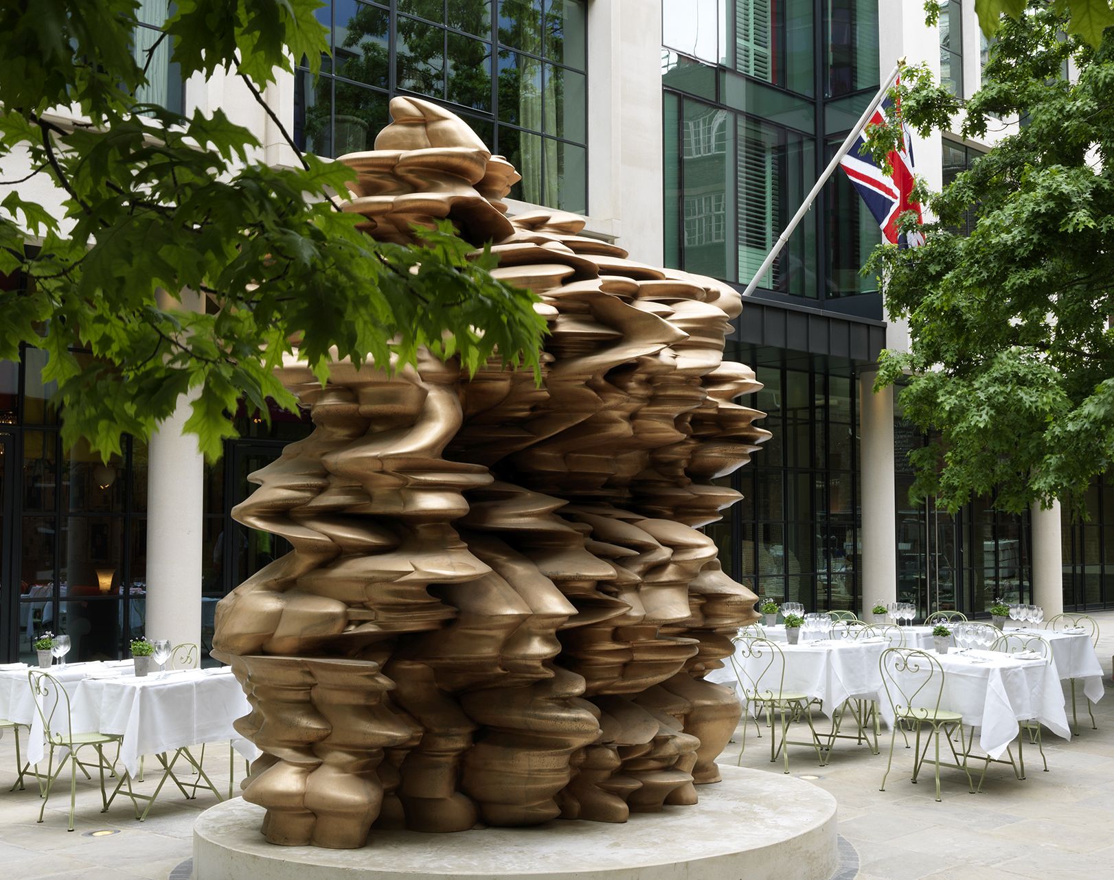 Exterior shot of Tony Cragg Sculpture at Ham yard Hotel