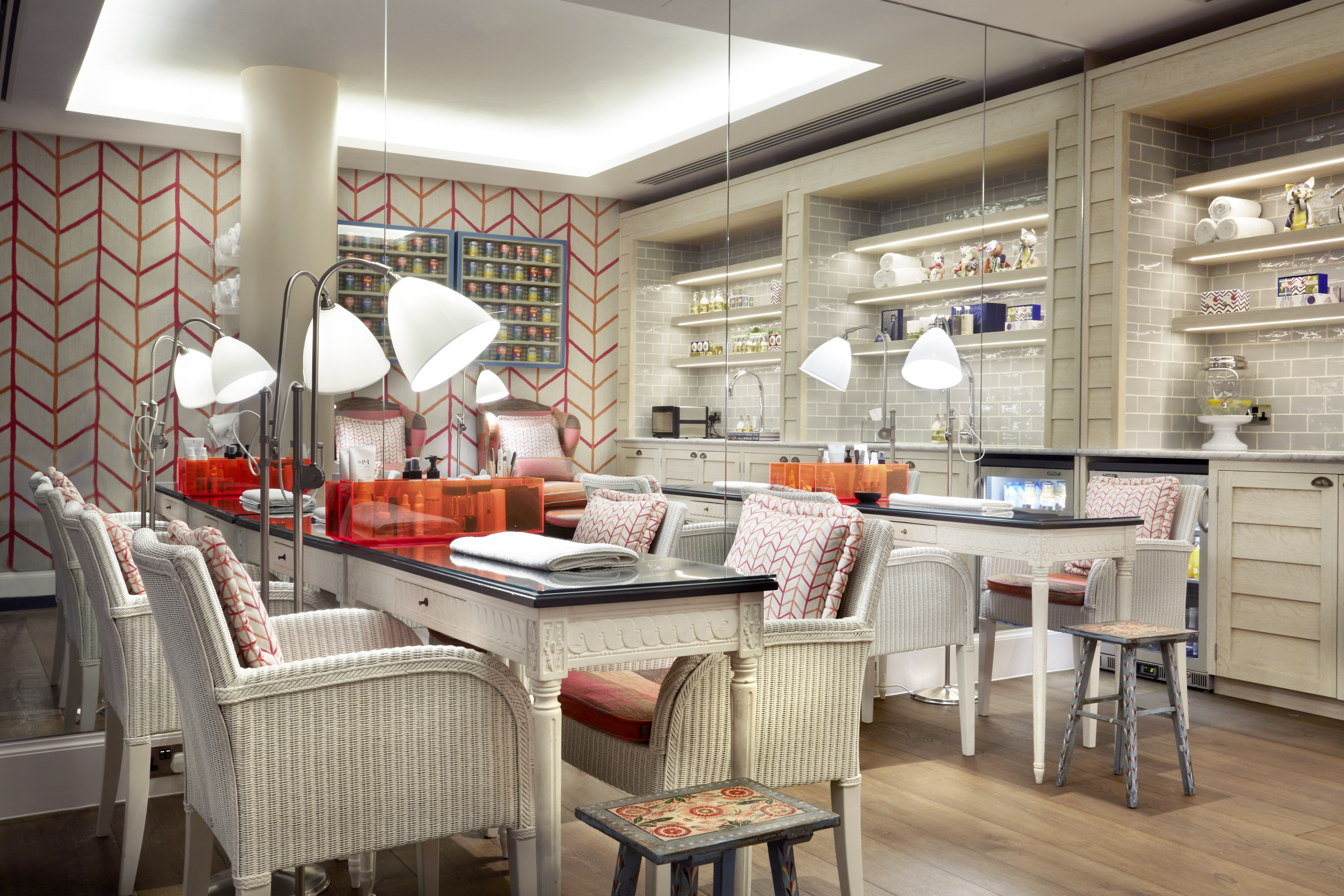 Wide shot of the Nail Bar in the Soholistic Spa at Ham Yard Hotel