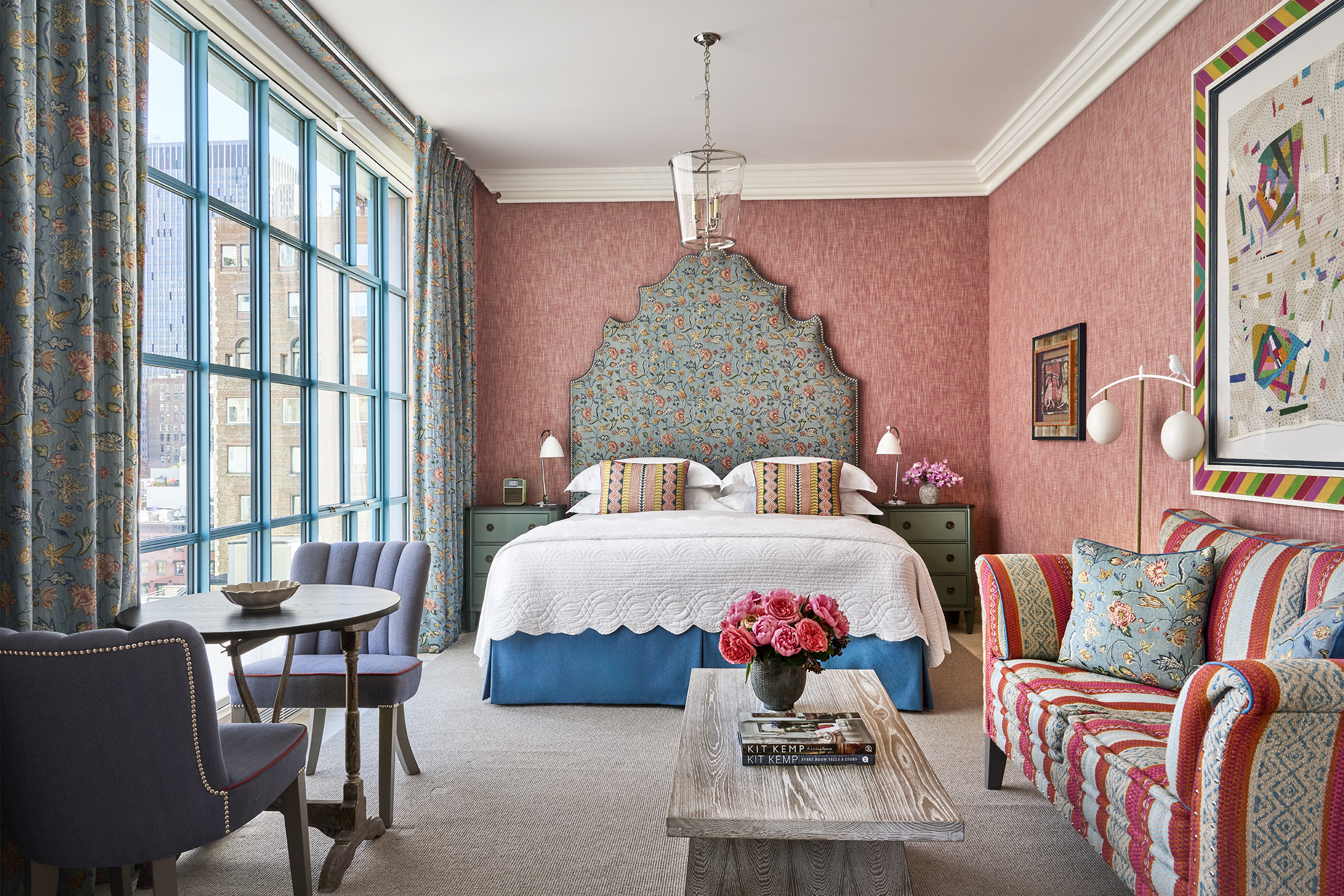 A wide bedroom shot of Deluxe Junior Suite, 1106 at Warren Street Hotel