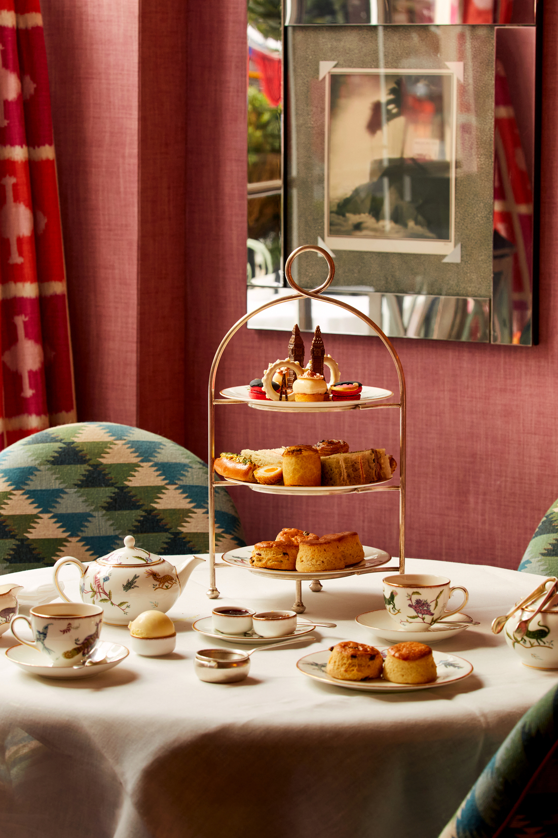 A portrait shot of London Calling Afternoon Tea at Haymarket Hotel on a table
