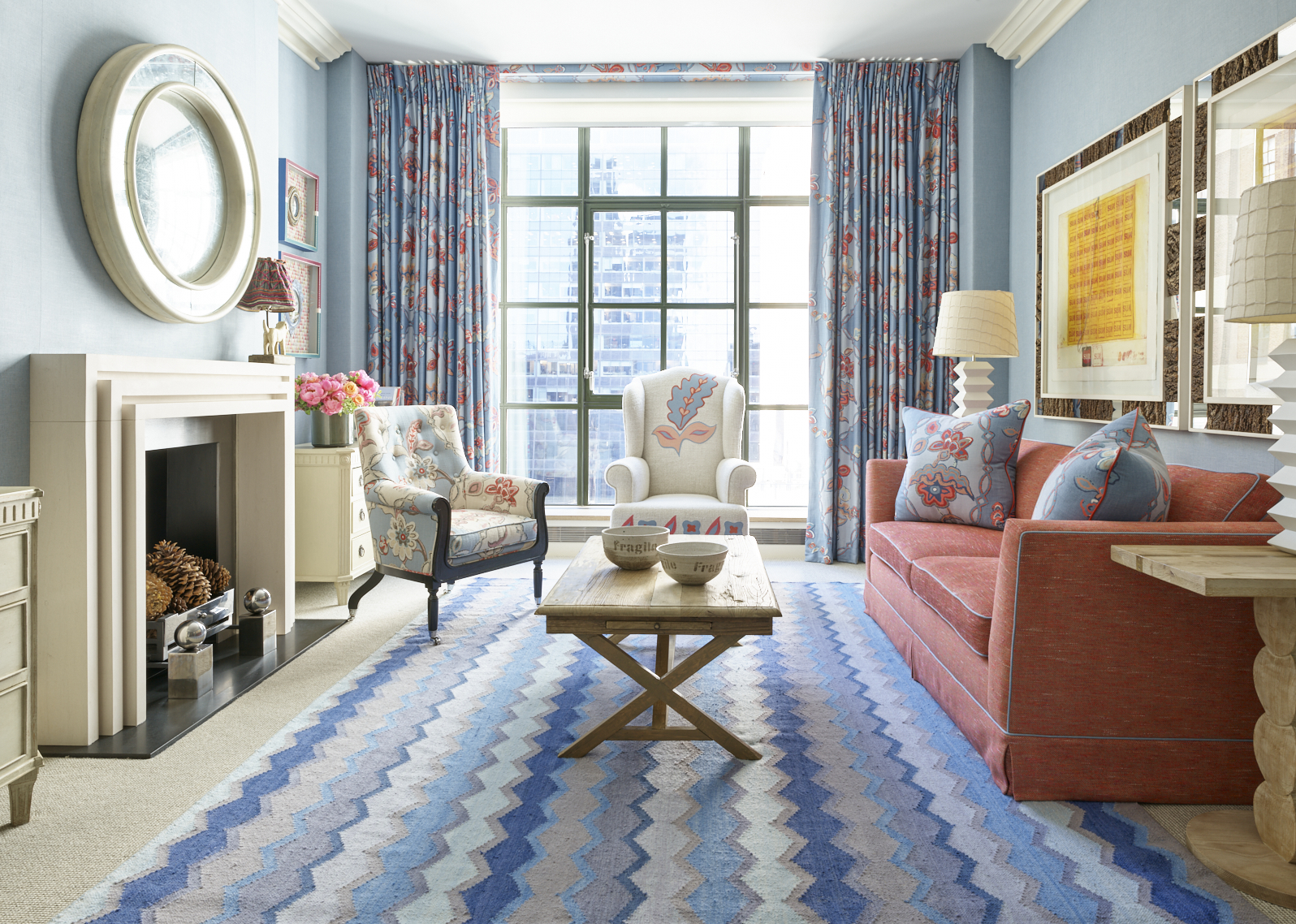 Living room shot of room 704, a Corner Terrace Suite at The Whitby Hotel