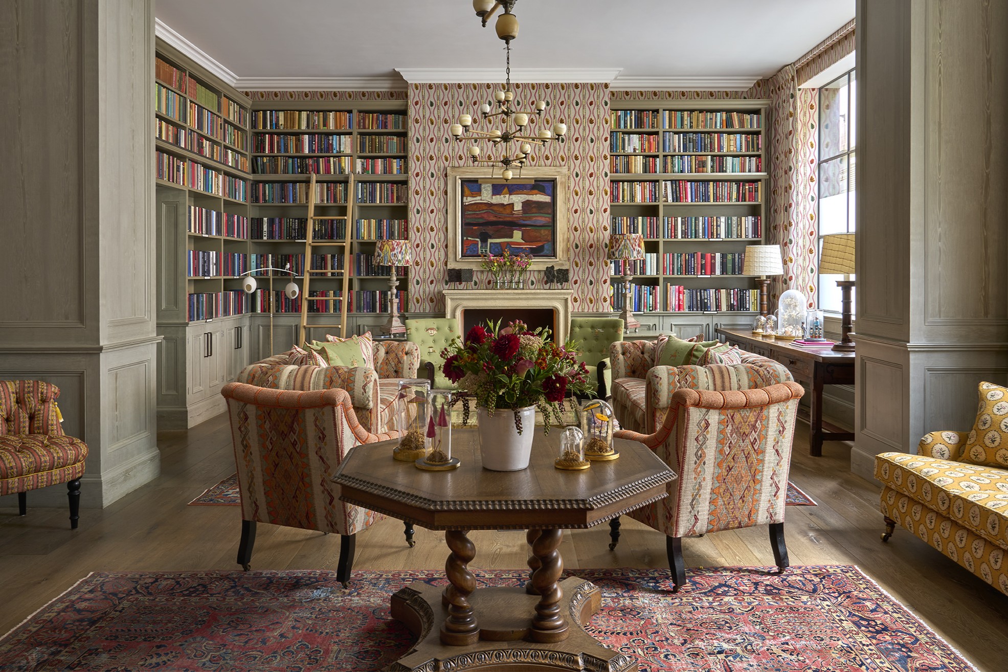 Wide shot of the Library at Ham Yard Hotel