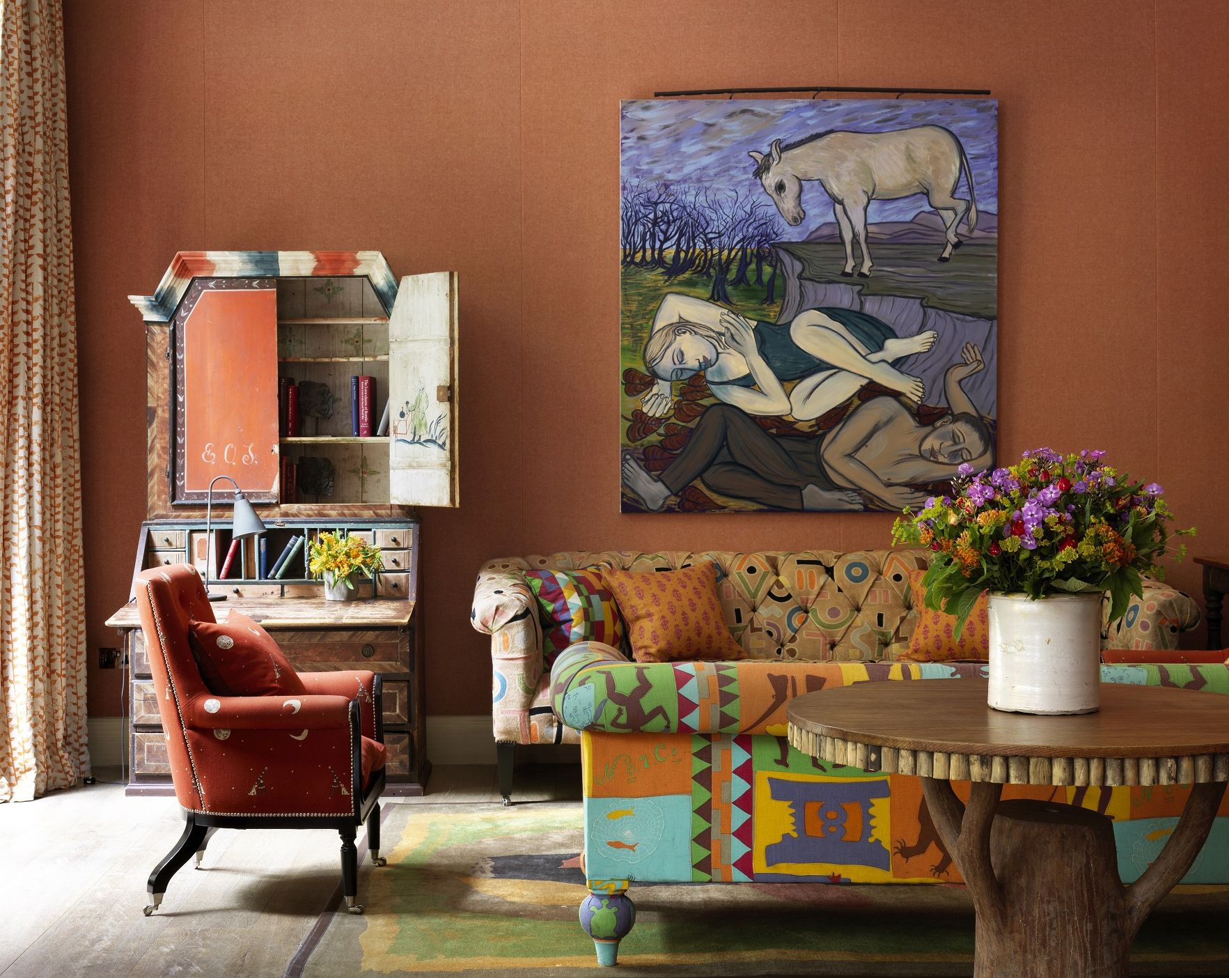 Wide shot of the Drawing Room at Ham Yard Hotel