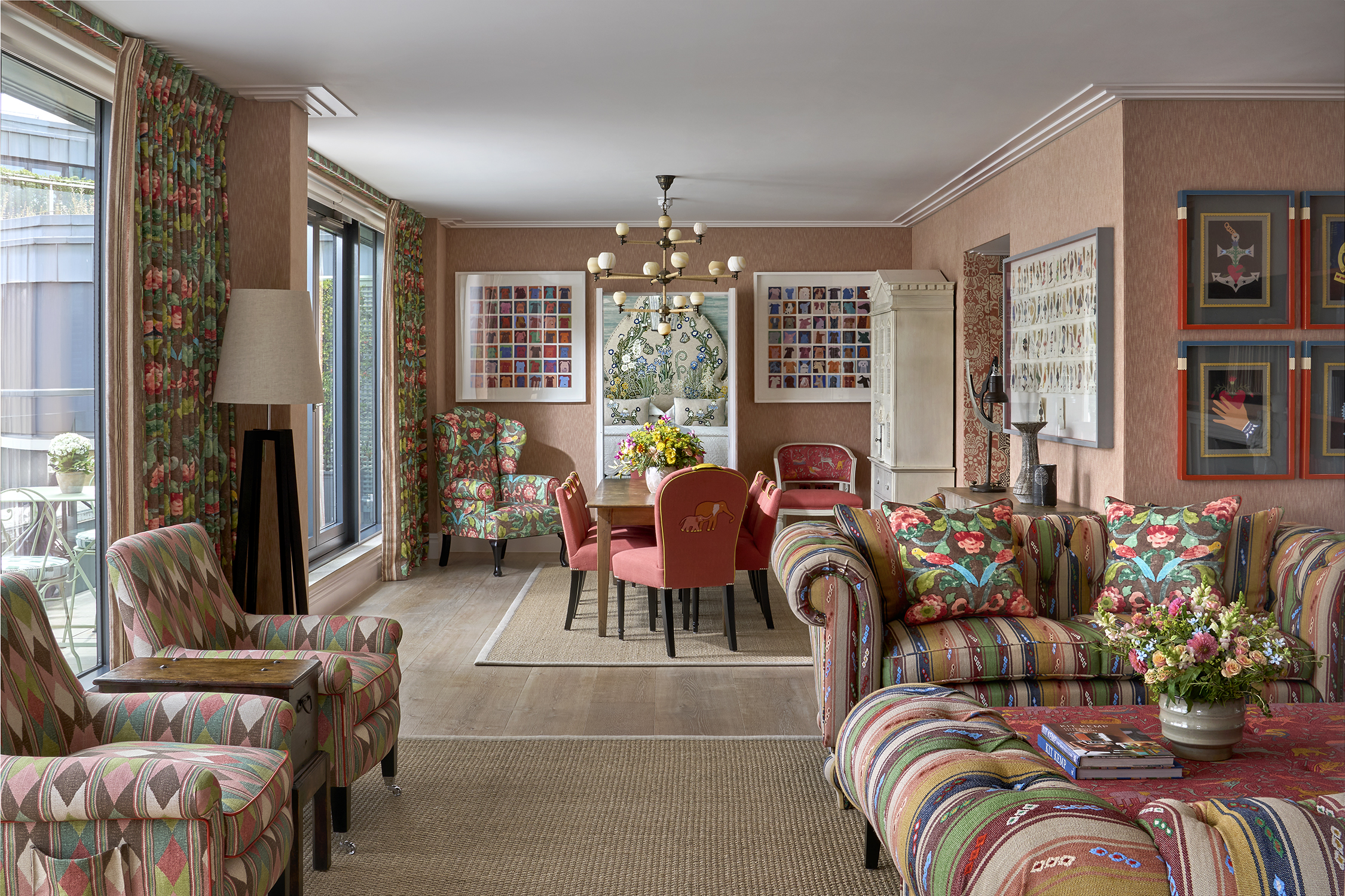 An image of the dining area shot from the sitting area in room 502, the Terrace Suite at Ham Yard Hotel