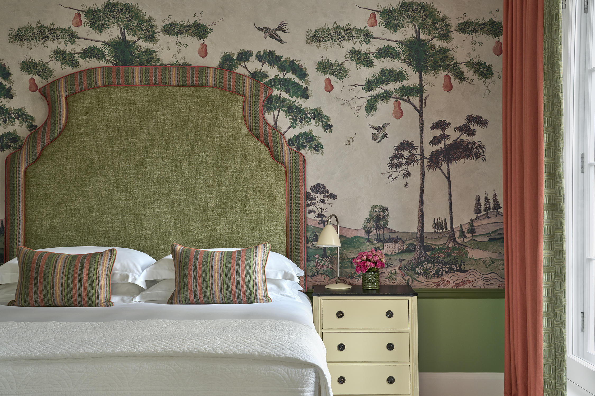 Close front on shot of the bed in Luxury Junior Suite 106 at Haymarket Hotel