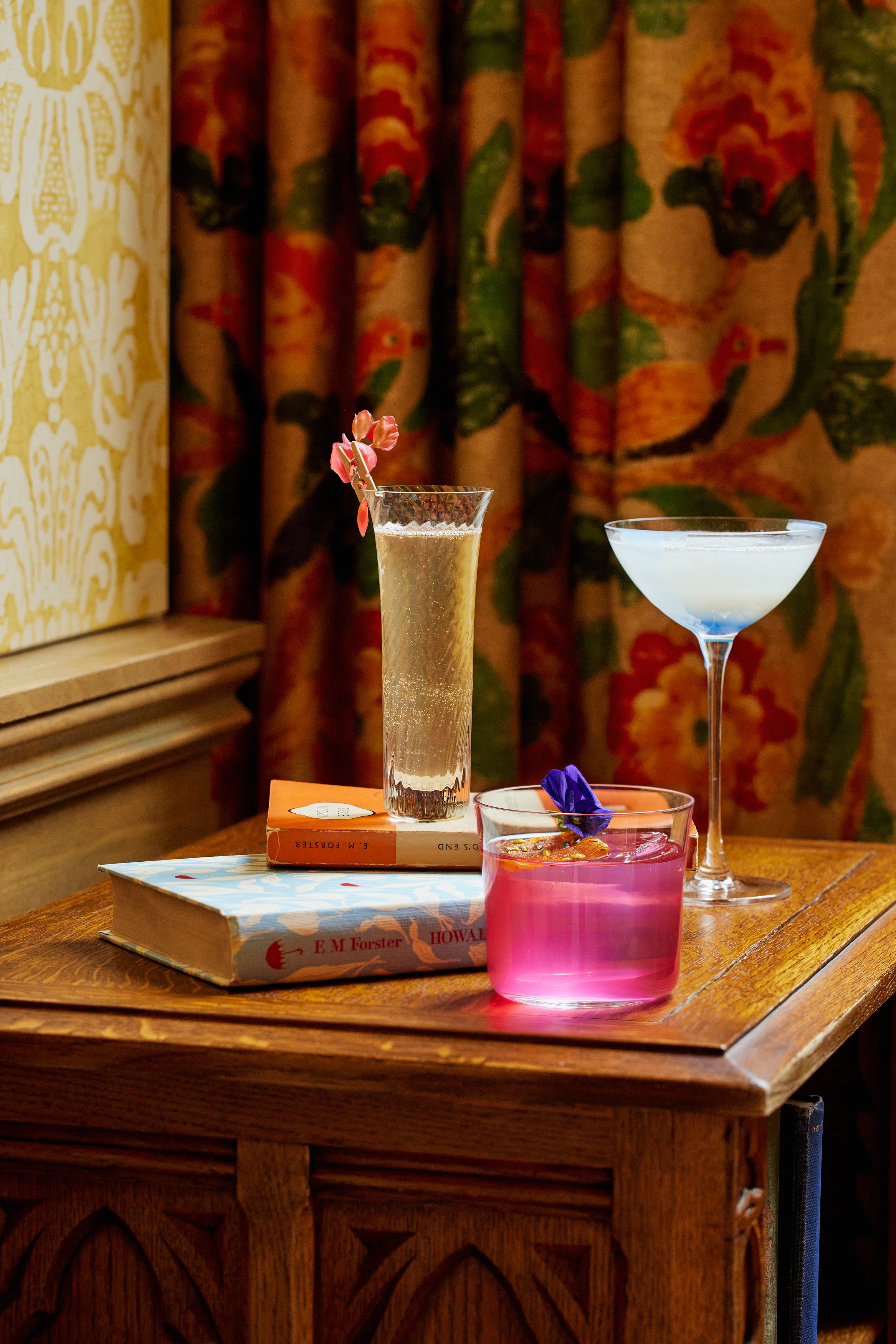 A close-up portrait shot of a selection of cocktails from the Bloomsbury Group cocktail collection at Oscar Bar & Restaurant