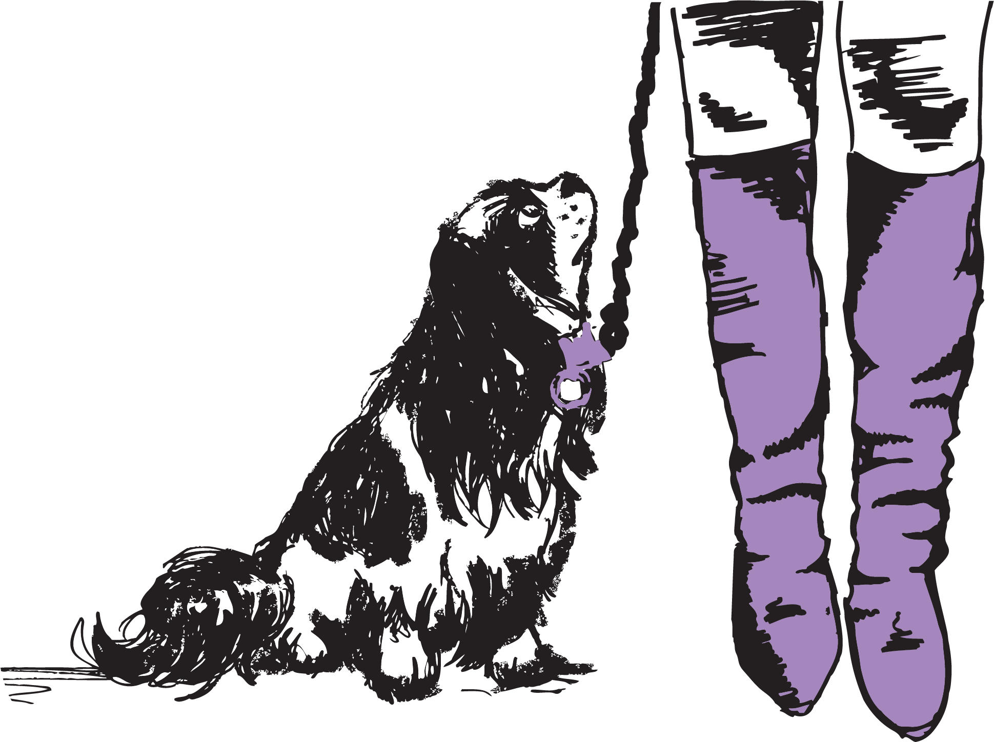 Crosby Street Hotel icon. An animated poster of a Dog and a Lady in purple boot