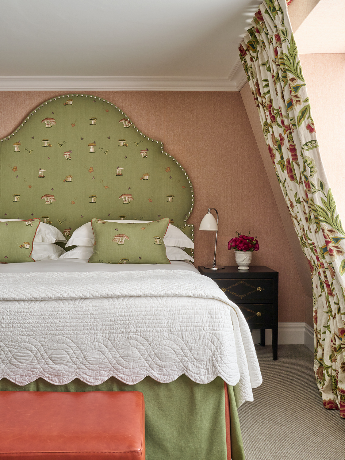 A close up bed shot of room 501, the Penthouse Suite at Charlotte Street Hotel