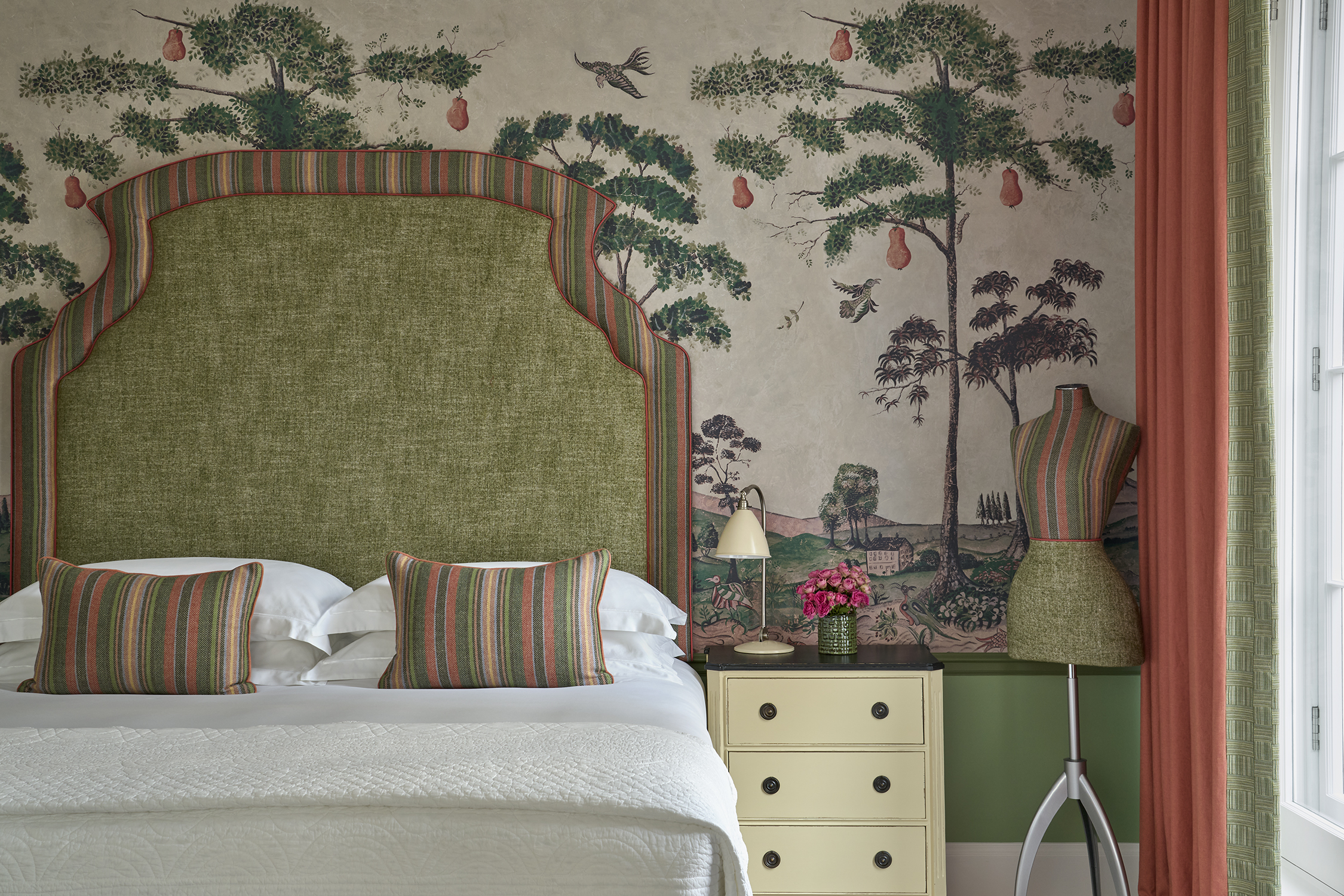 Close front on shot of the bed in Luxury Junior Suite 106 at Haymarket Hotel