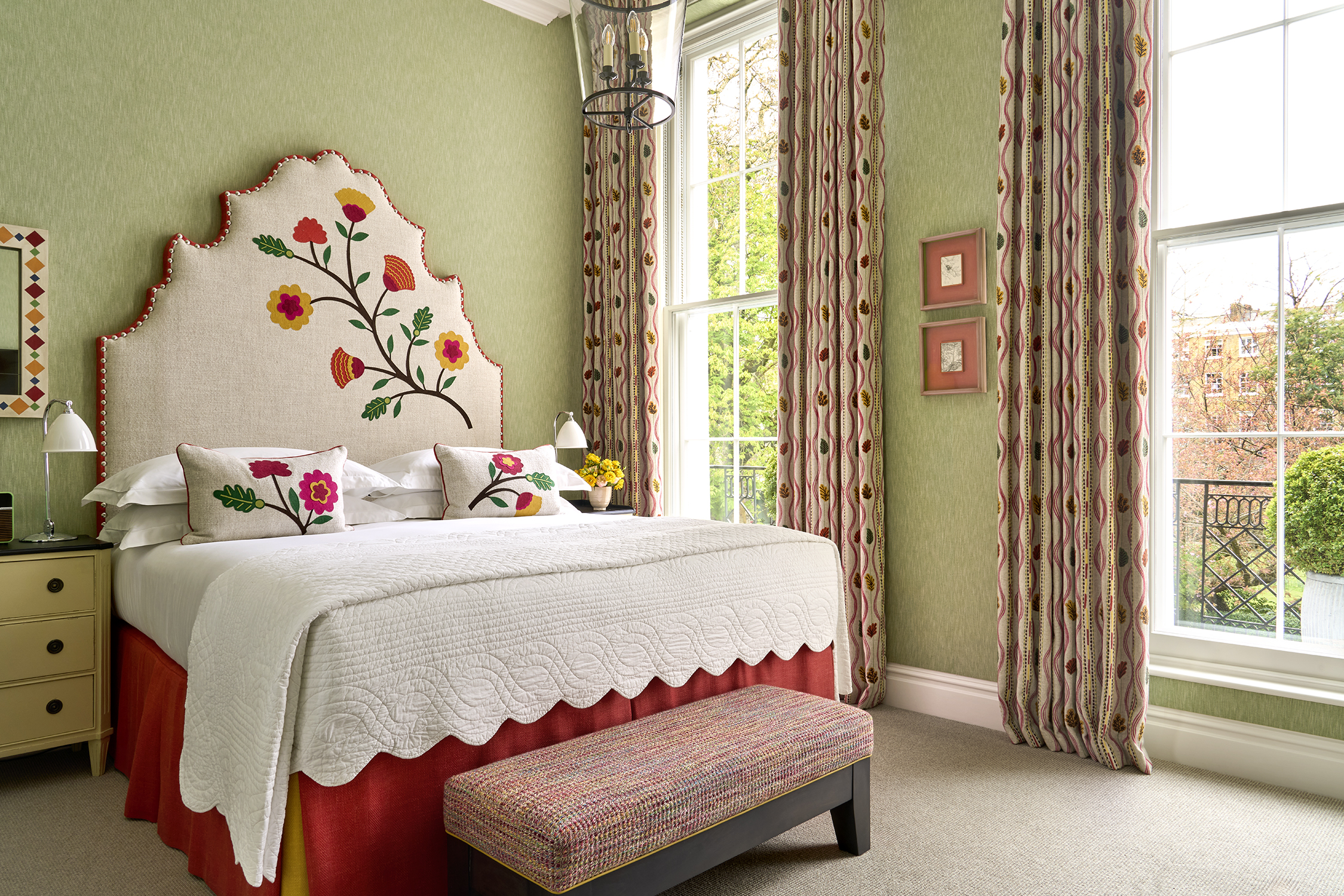 A wide bed shot of the Summer Room (102) at Dorset Square Hotel