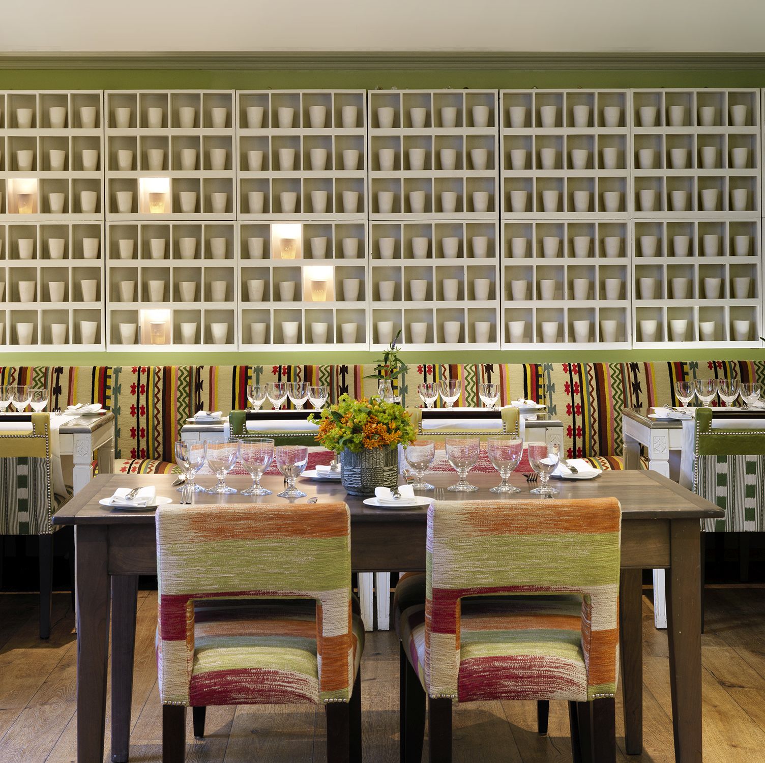 Close up image of the art display at The Potting Shed, Dorset Square Hotel.