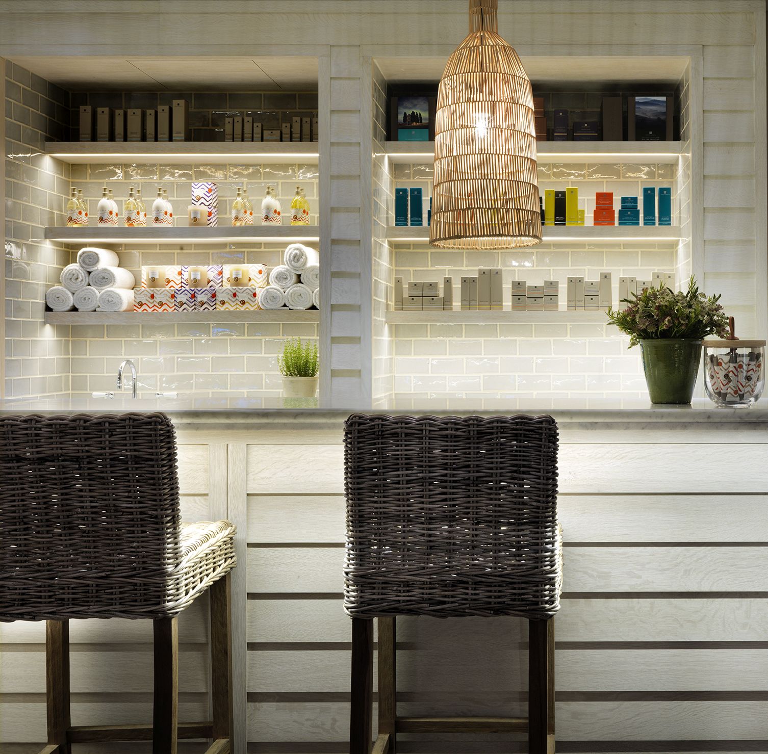 Close shot of the reception of the Soholistic Spa at Ham Yard Hotel