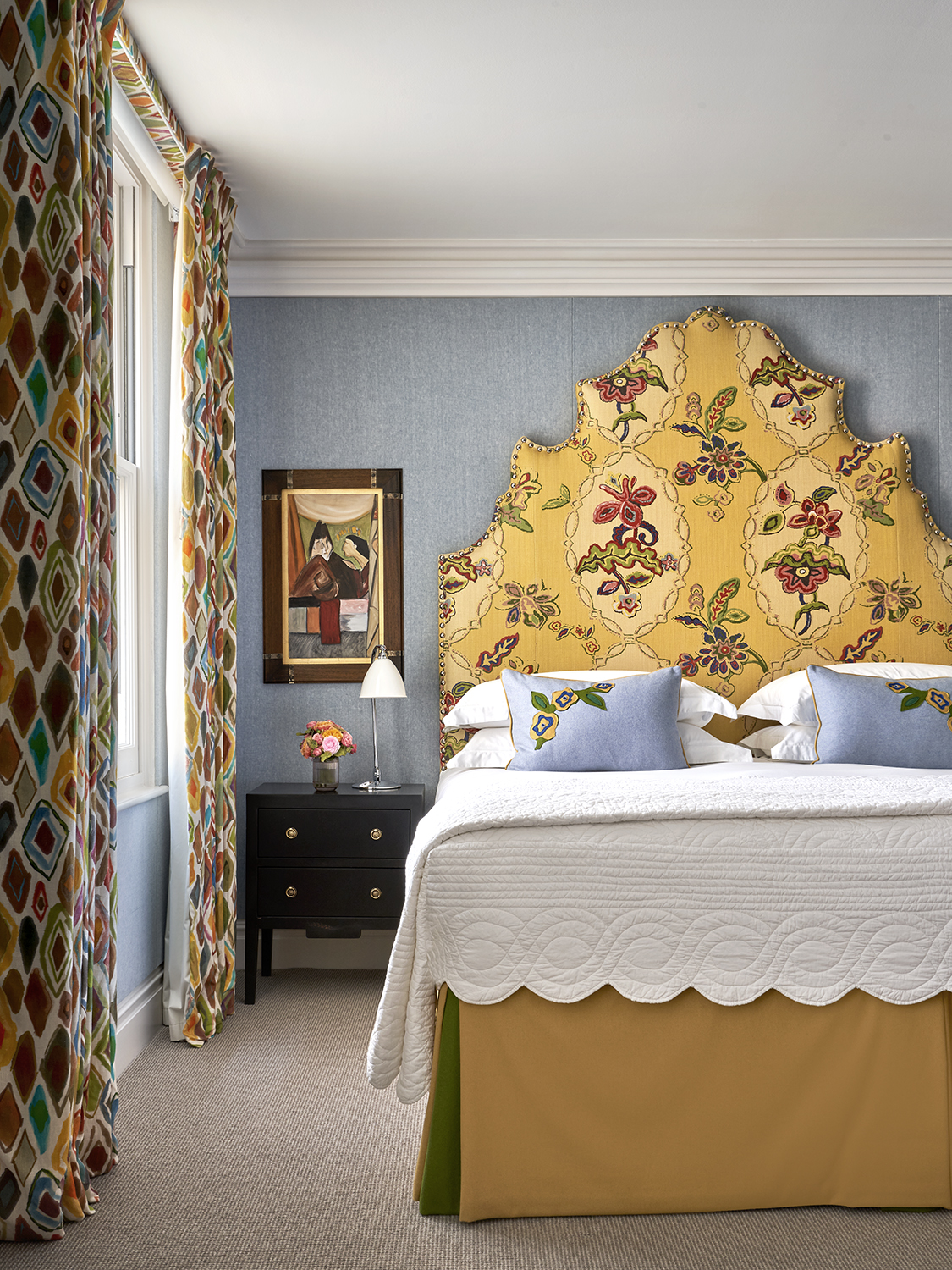 Close up Bedroom shot of room 101, a Deluxe Room at Charlotte Street Hotel