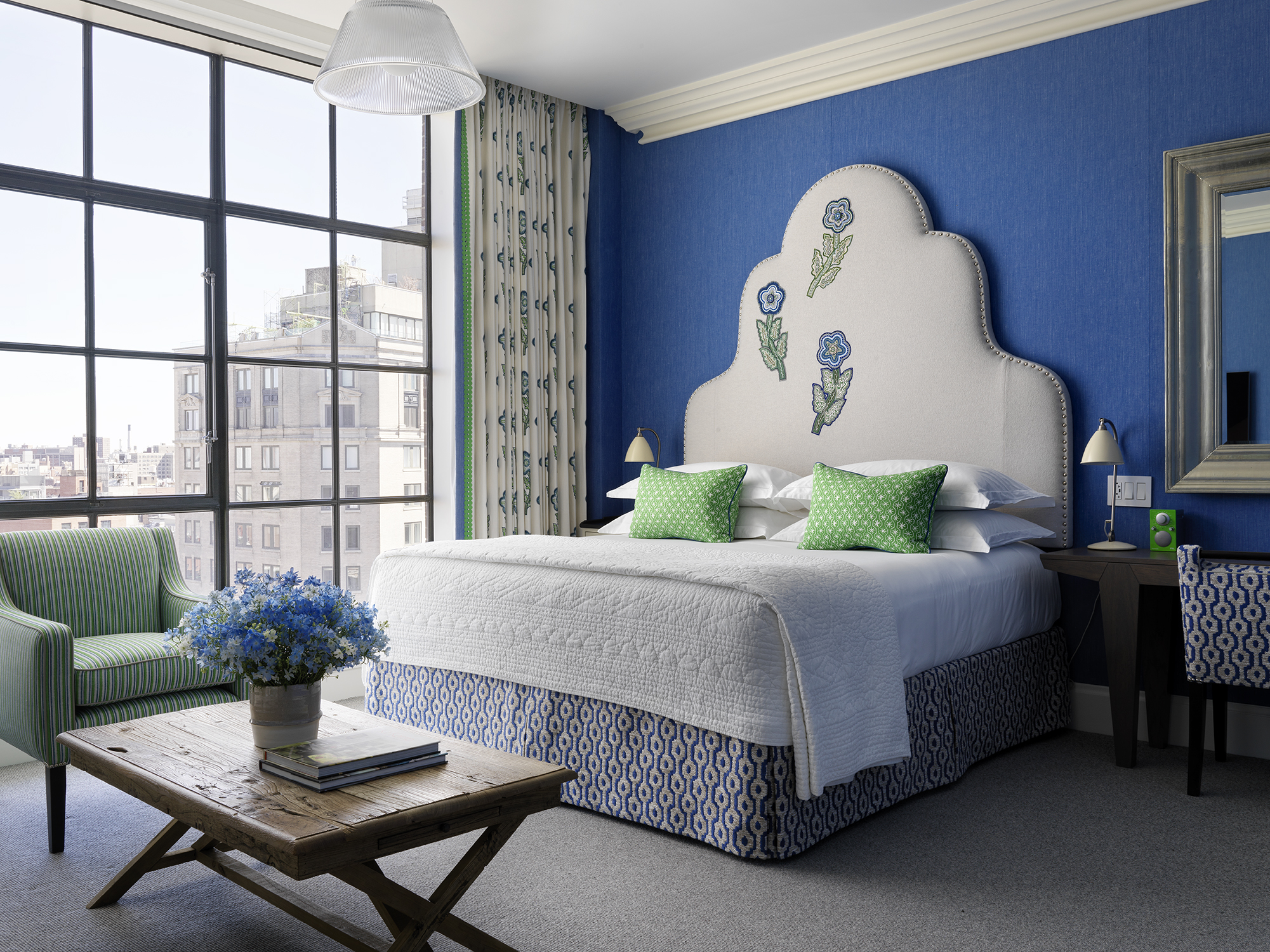 Bedroom shot of room 1101, a Deluxe Junior Suite at Crosby Street Hotel