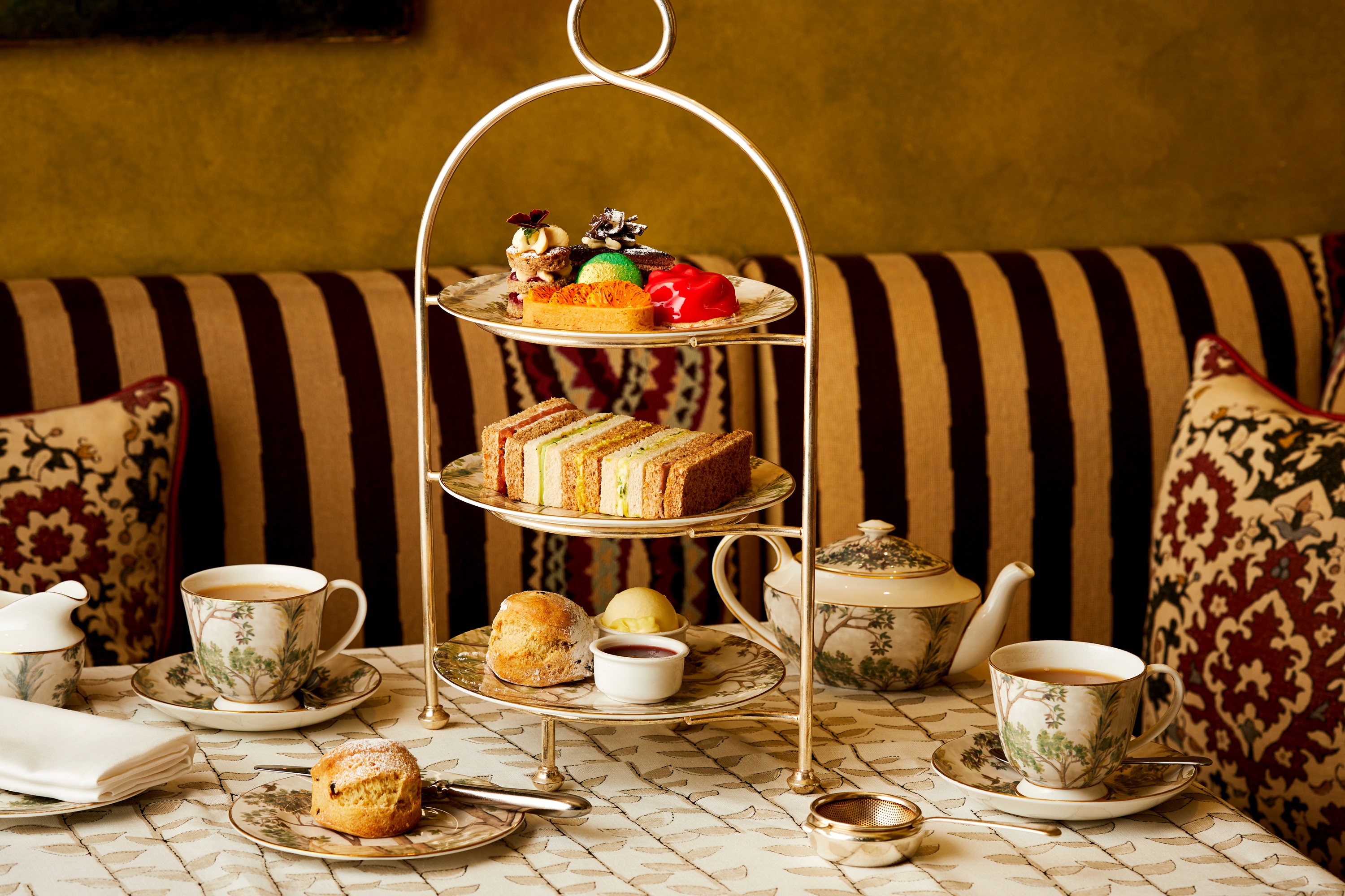 An afternoon tea set up on a table at Brasserie Max