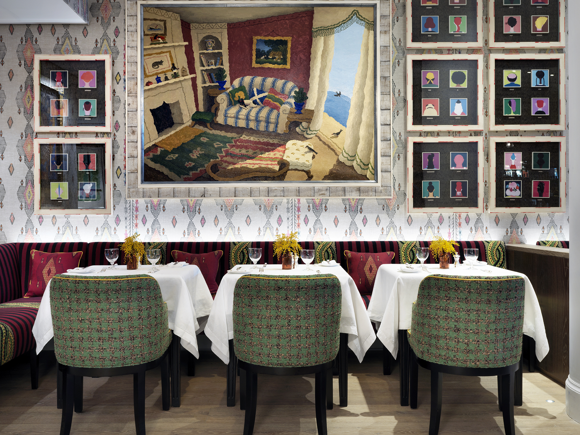 Close shot of dining tables against the wall of the Restaurant at The Whitby Hotel