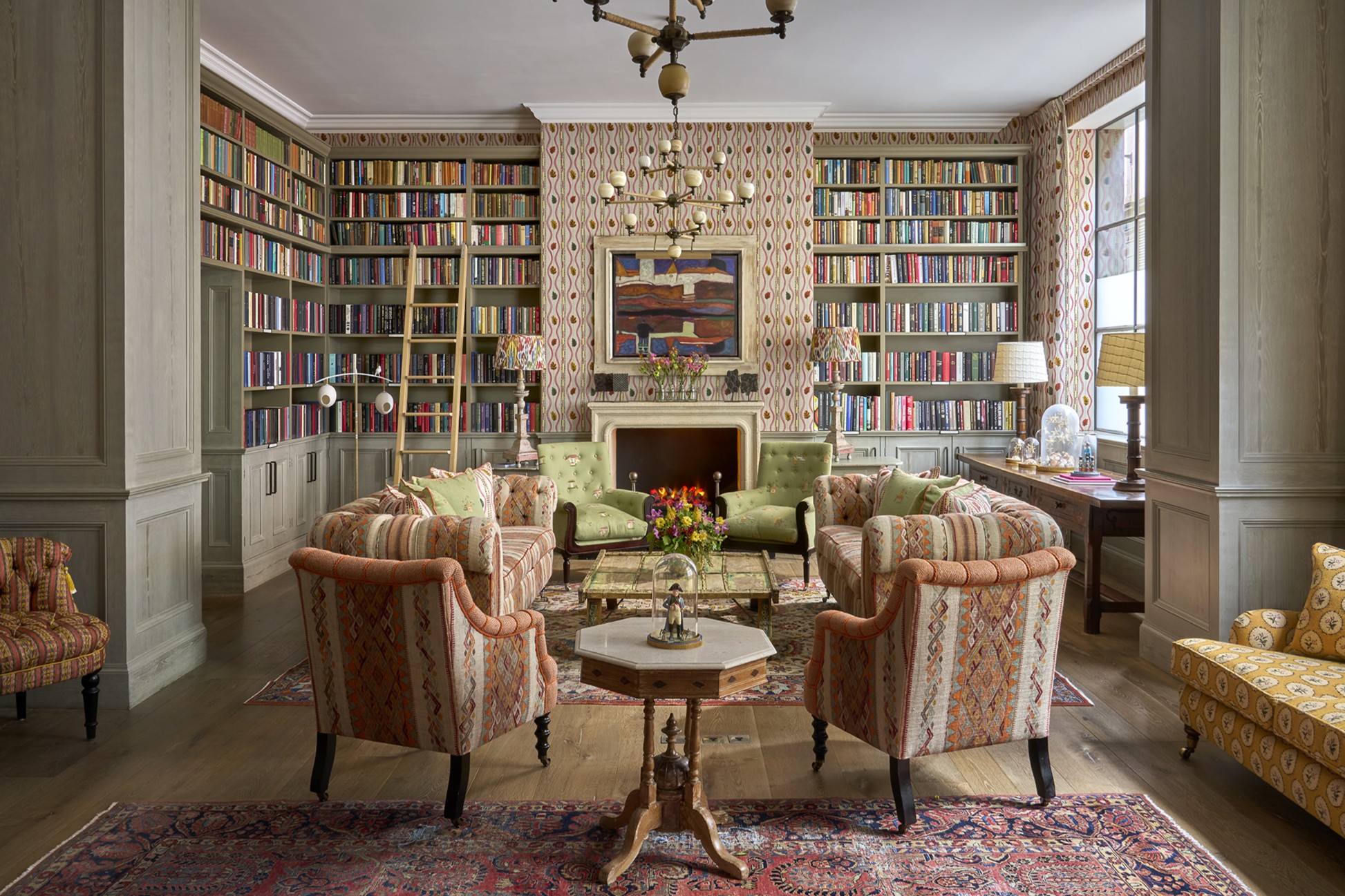 Wide shot of the Library at Ham Yard Hotel