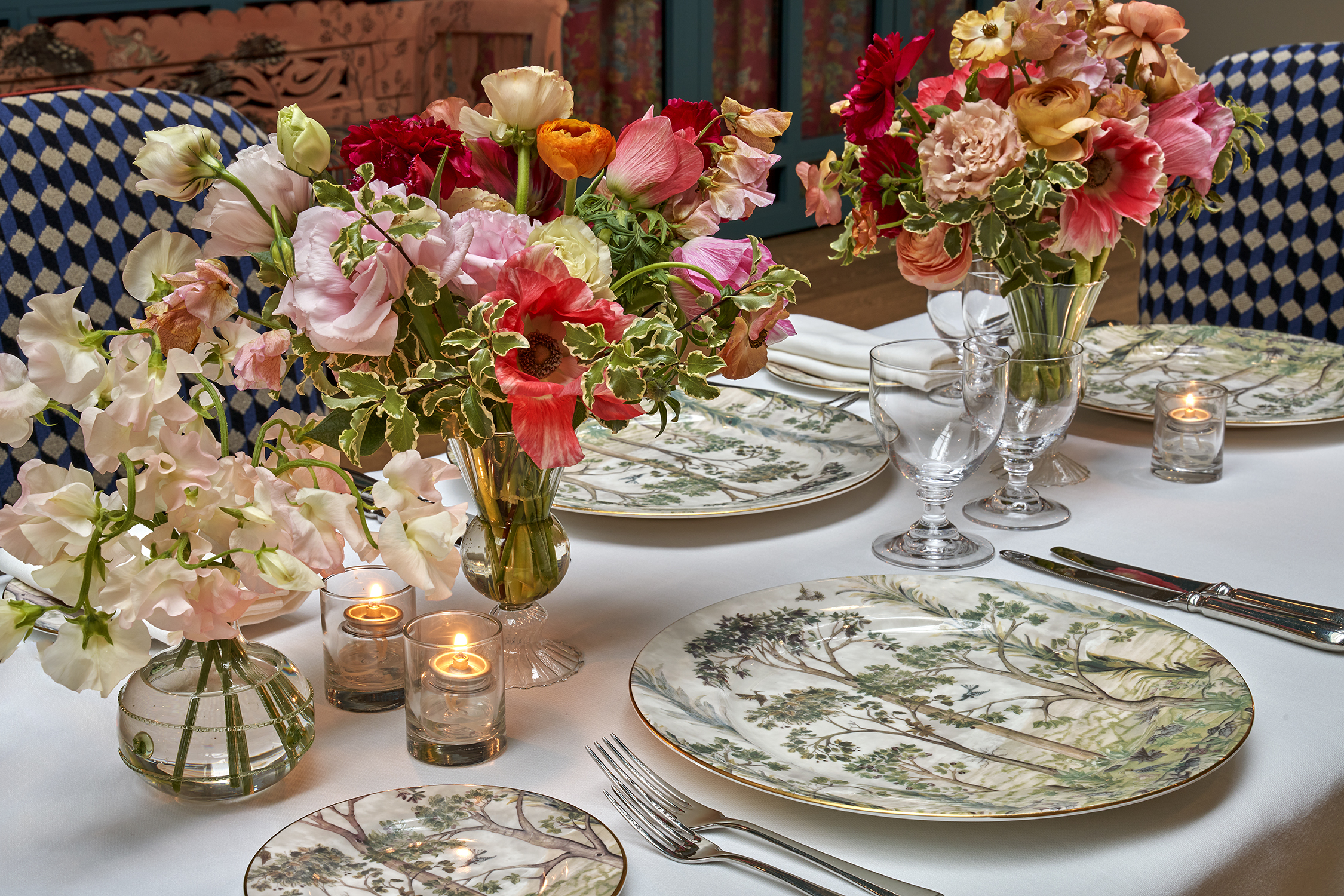 Close shot of a dining table set-up in the Orangery private events room at Warren Street Hotel