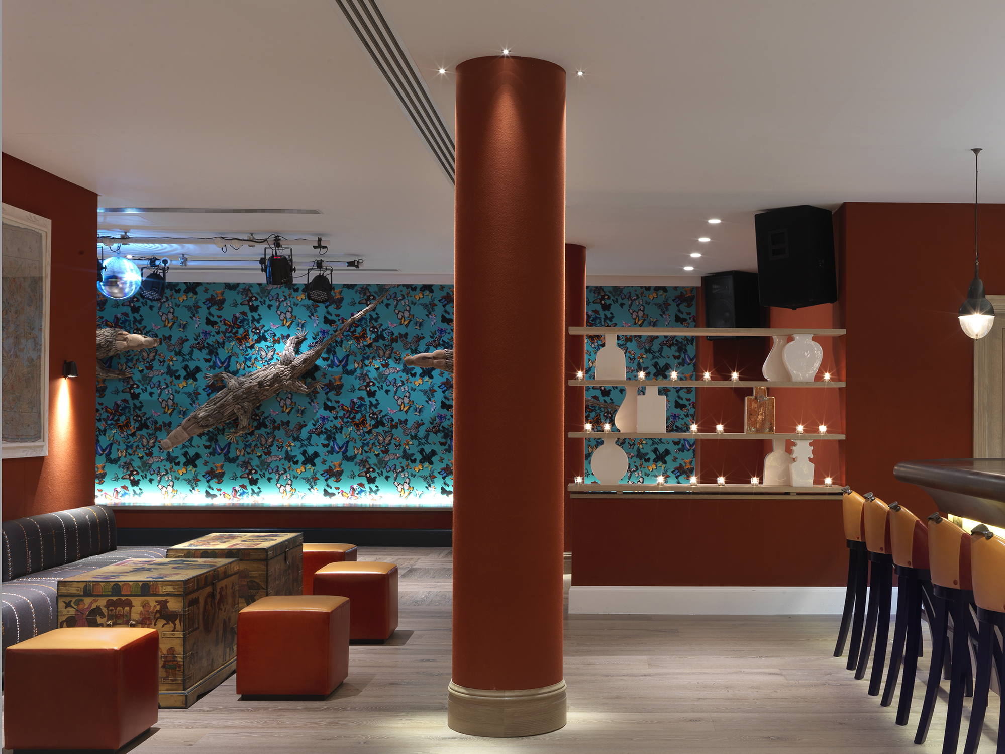 Side shot of the Croc Bar at Ham Yard Hotel