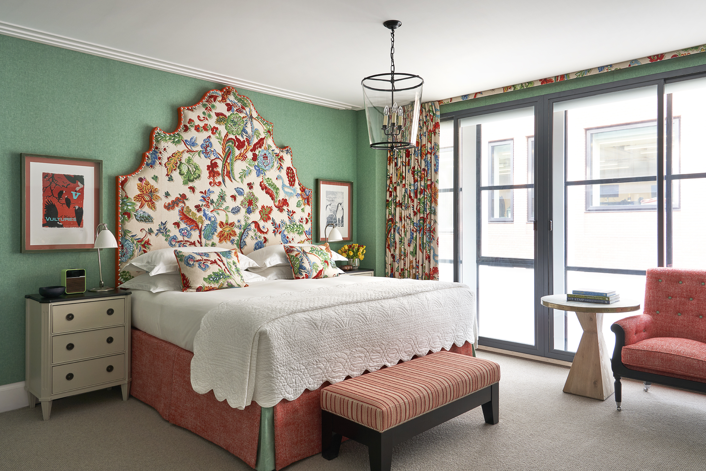 A diagonal shot of the primary bedroom of Residence 09, a Luxury Two Bedroom Residence at Ham Yard Hotel