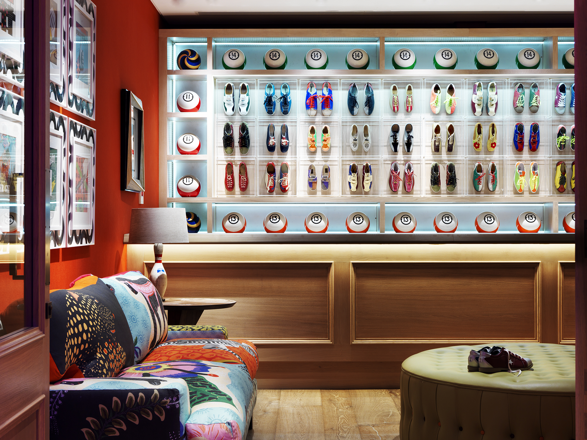 Close shot of the reception for the Croc Bowling Alley at Ham Yard Hotel