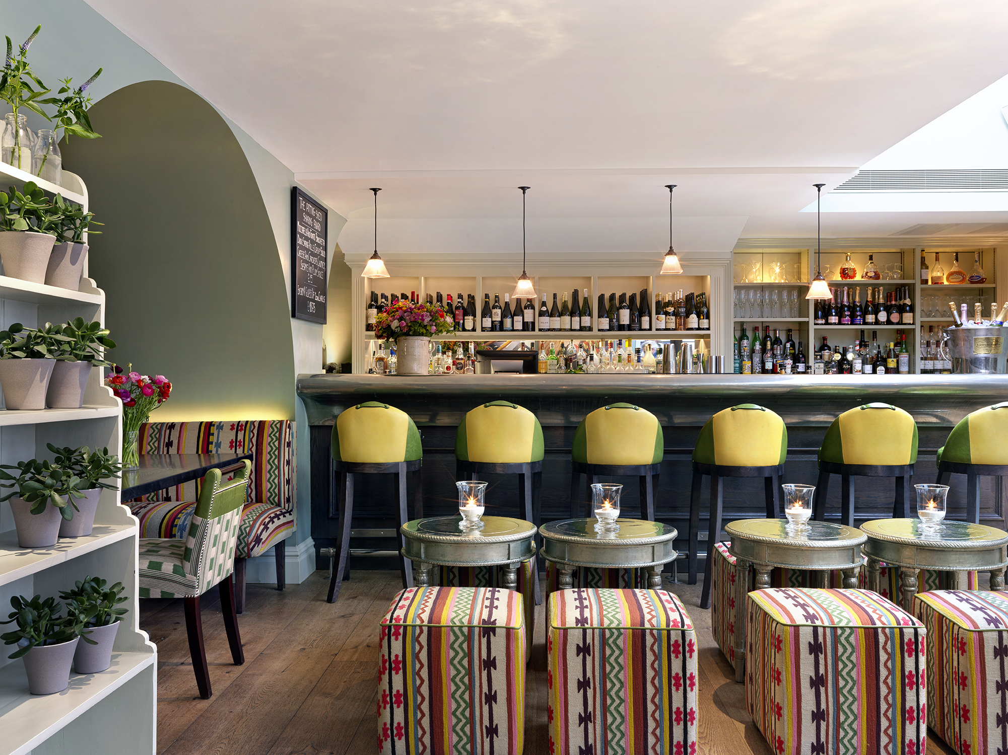 Front shot of the bar of the Potting Shed at Dorset Square Hotel