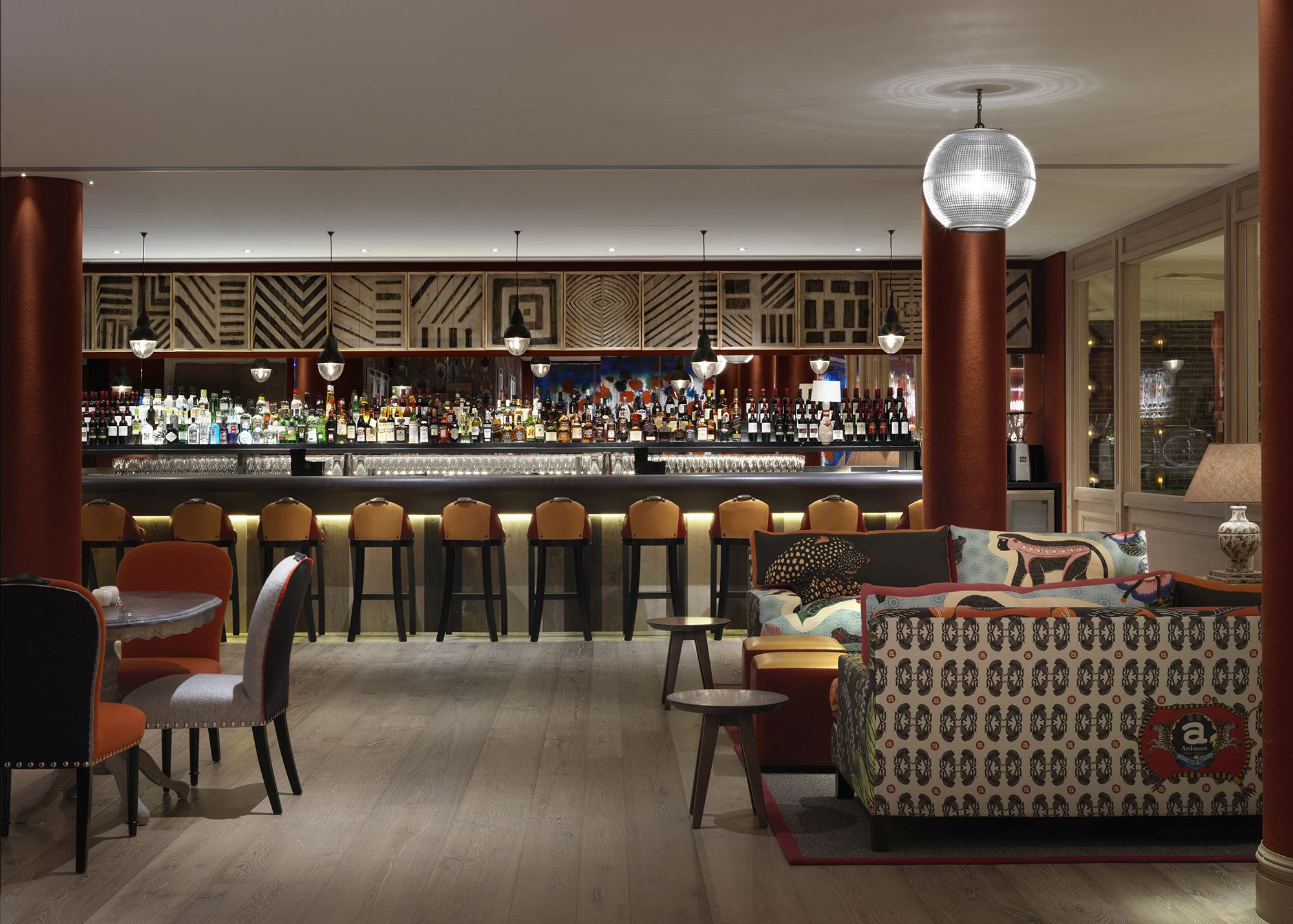 Wide shot of the Croc Bar at Ham Yard Hotel