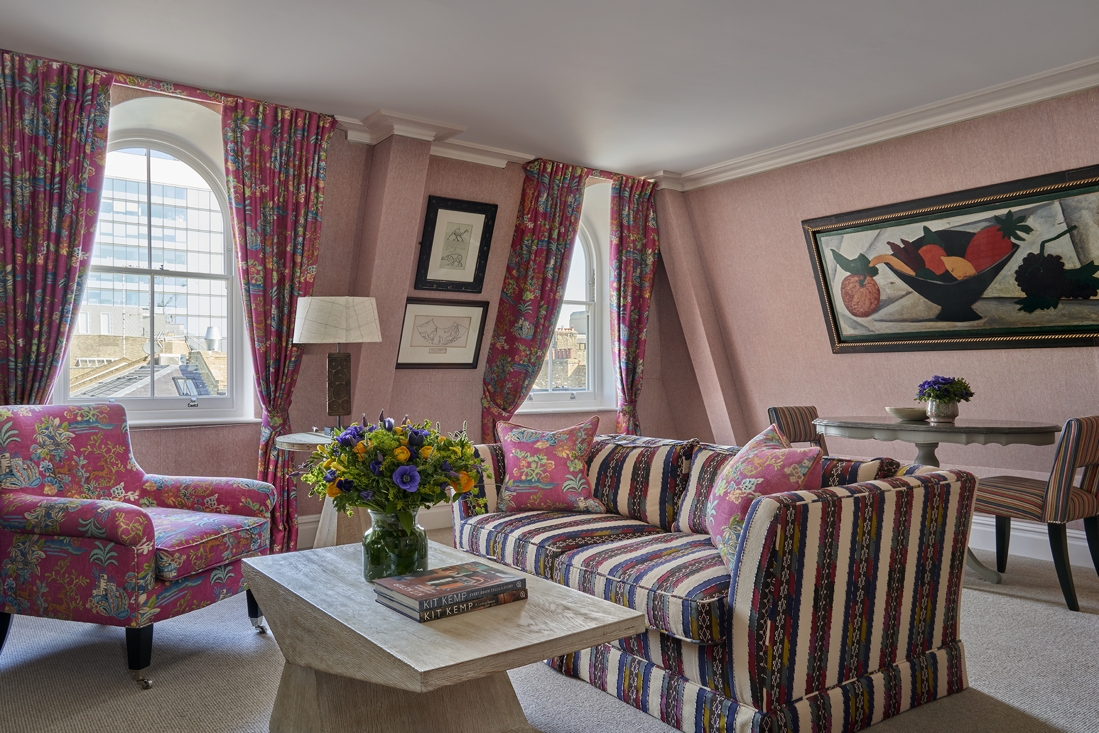 Living room shot of room 400, the Virginia Woolf Suite at Charlotte Street Hotel