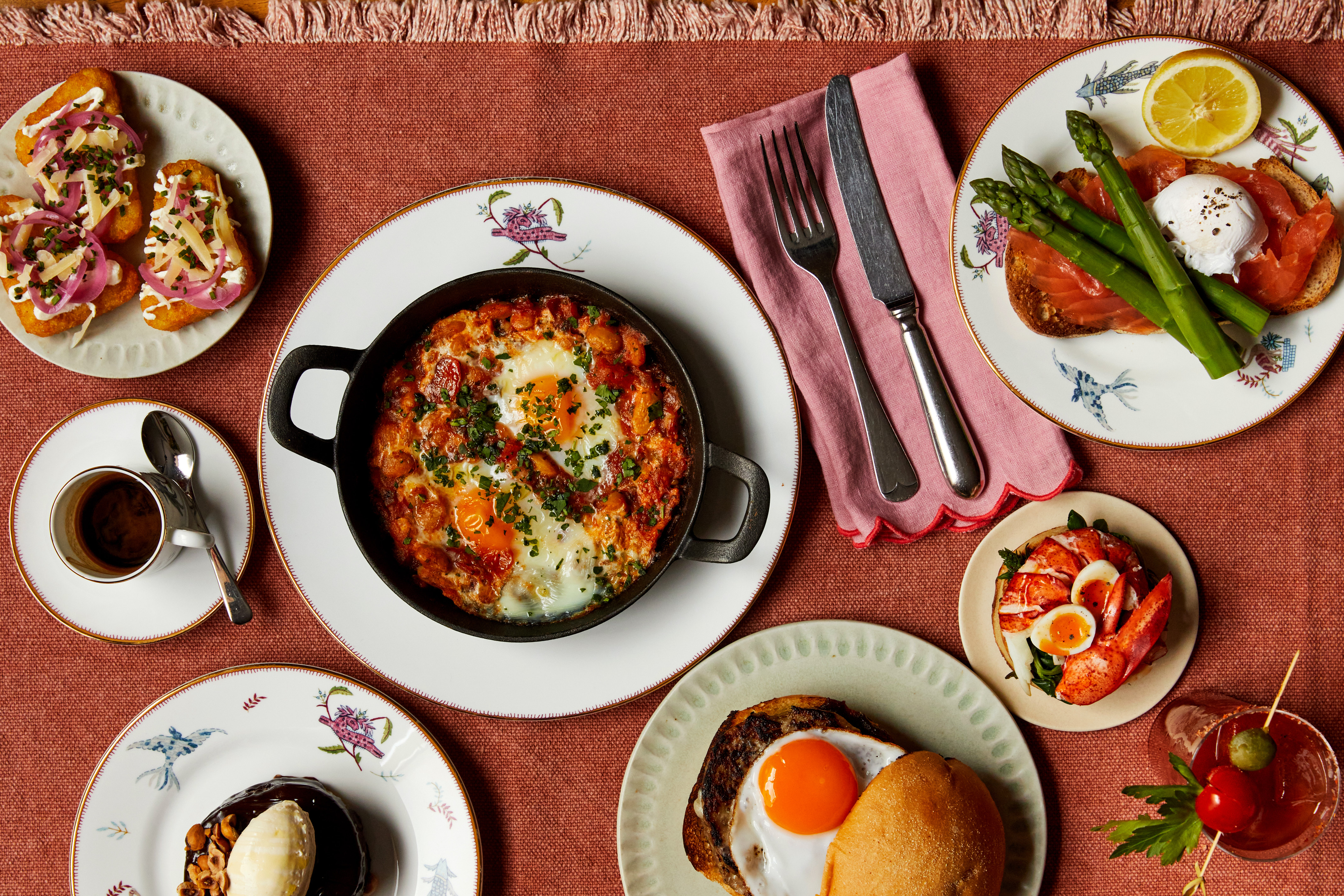 An image of multiple dishes from the brunch menu at Charlotte Street hotel.