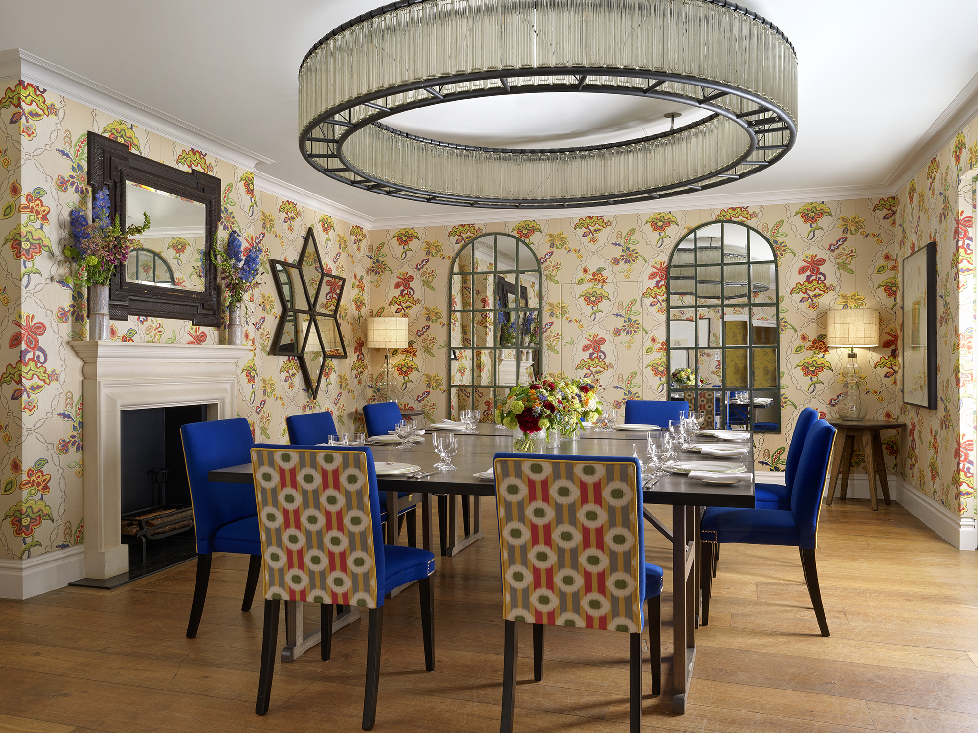 Squared dining table set-up in the Fortune private events room at Covent Garden Hotel