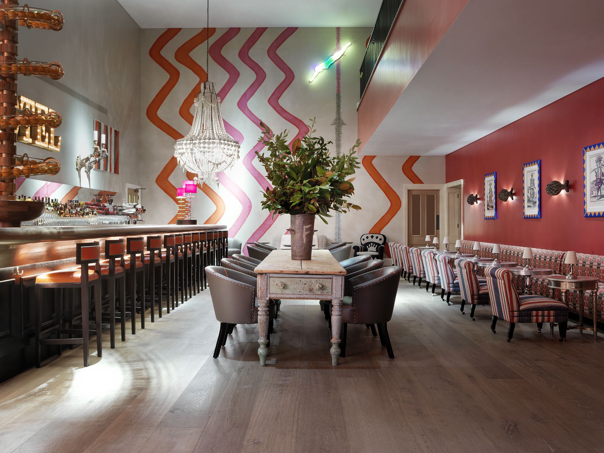 Side shot of the Dive Bar as a private private events space at Ham Yard Hotel