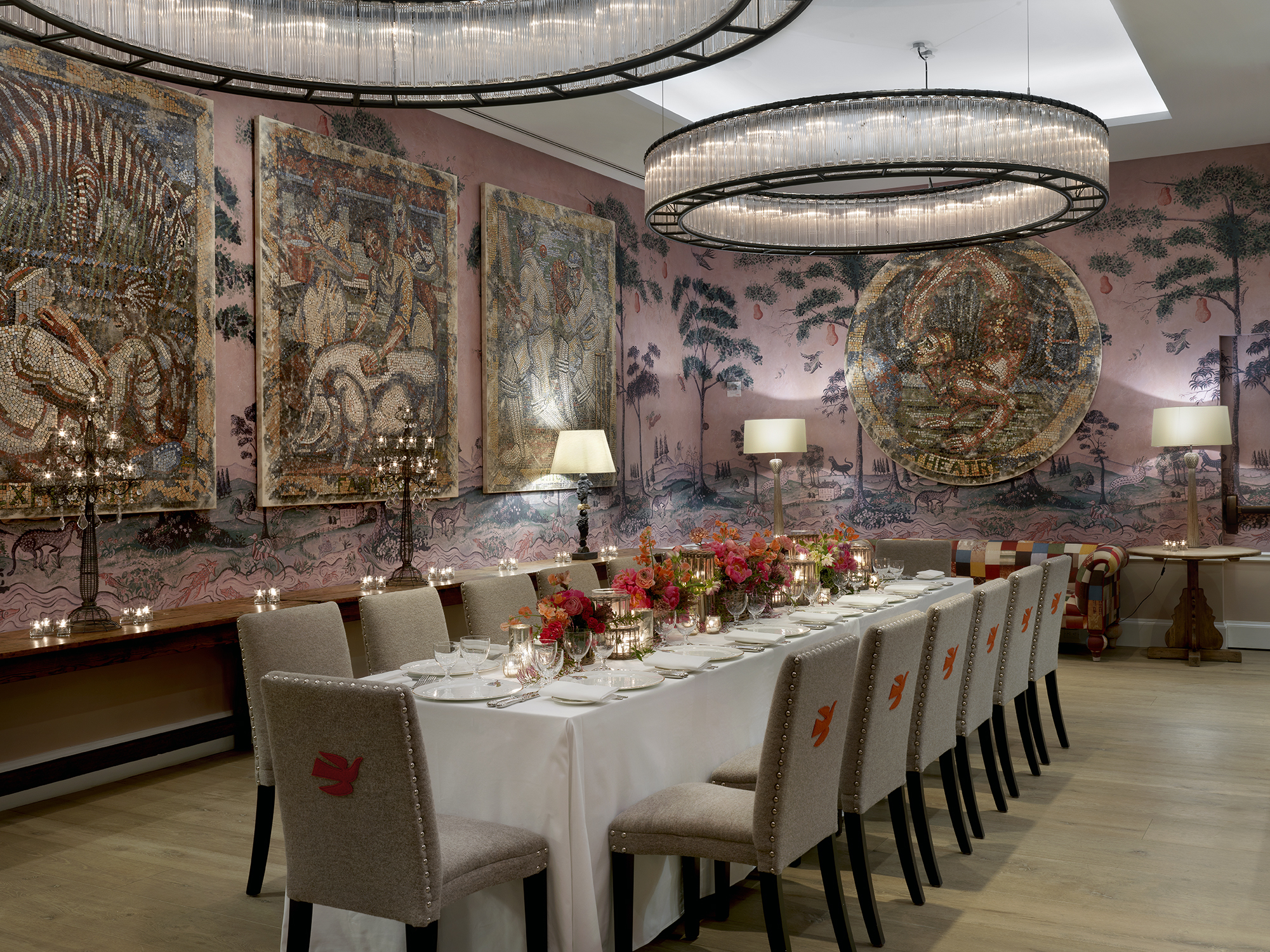 Long dining table set-up in the Anrep private events room at The Whitby Hotel