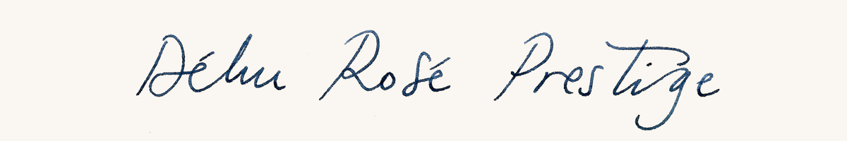 Handwritten script saying Dehu Rose Prestige