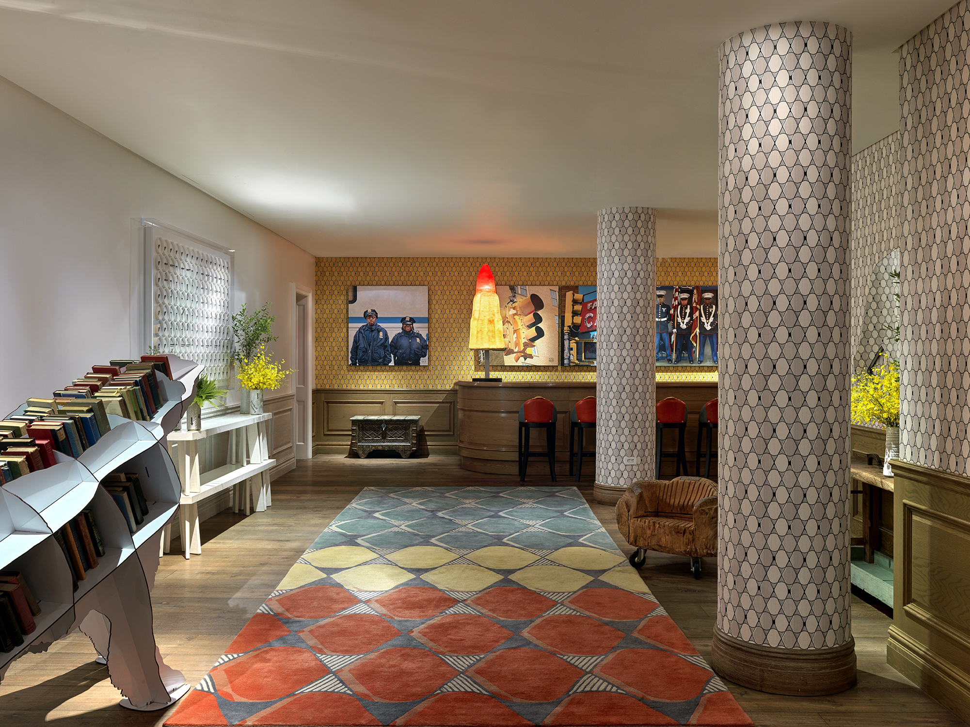 Overall shot of the private events lobby at Crosby Street Hotel