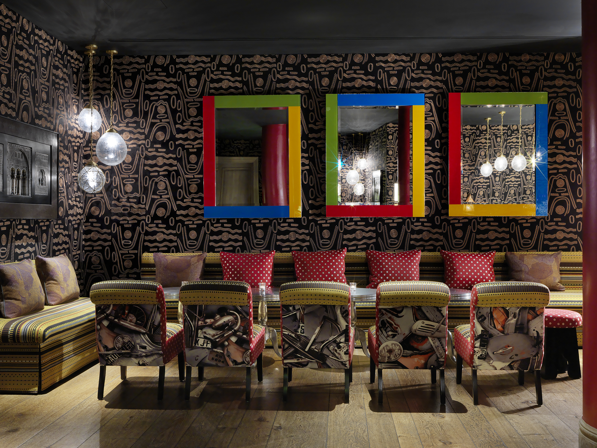 Side shot of the Crimson Bar private events room at the Soho Hotel