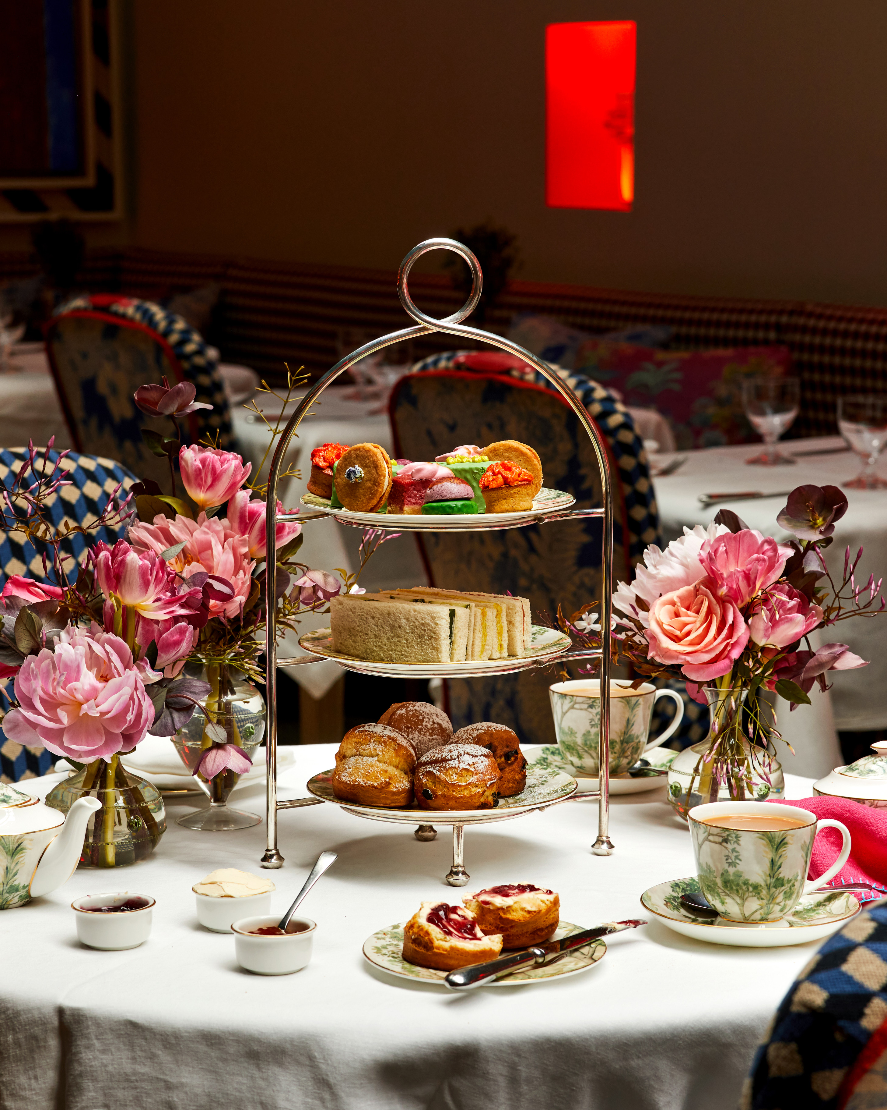 Image of the floral afternoon tea set up at Warren Street Hotel.