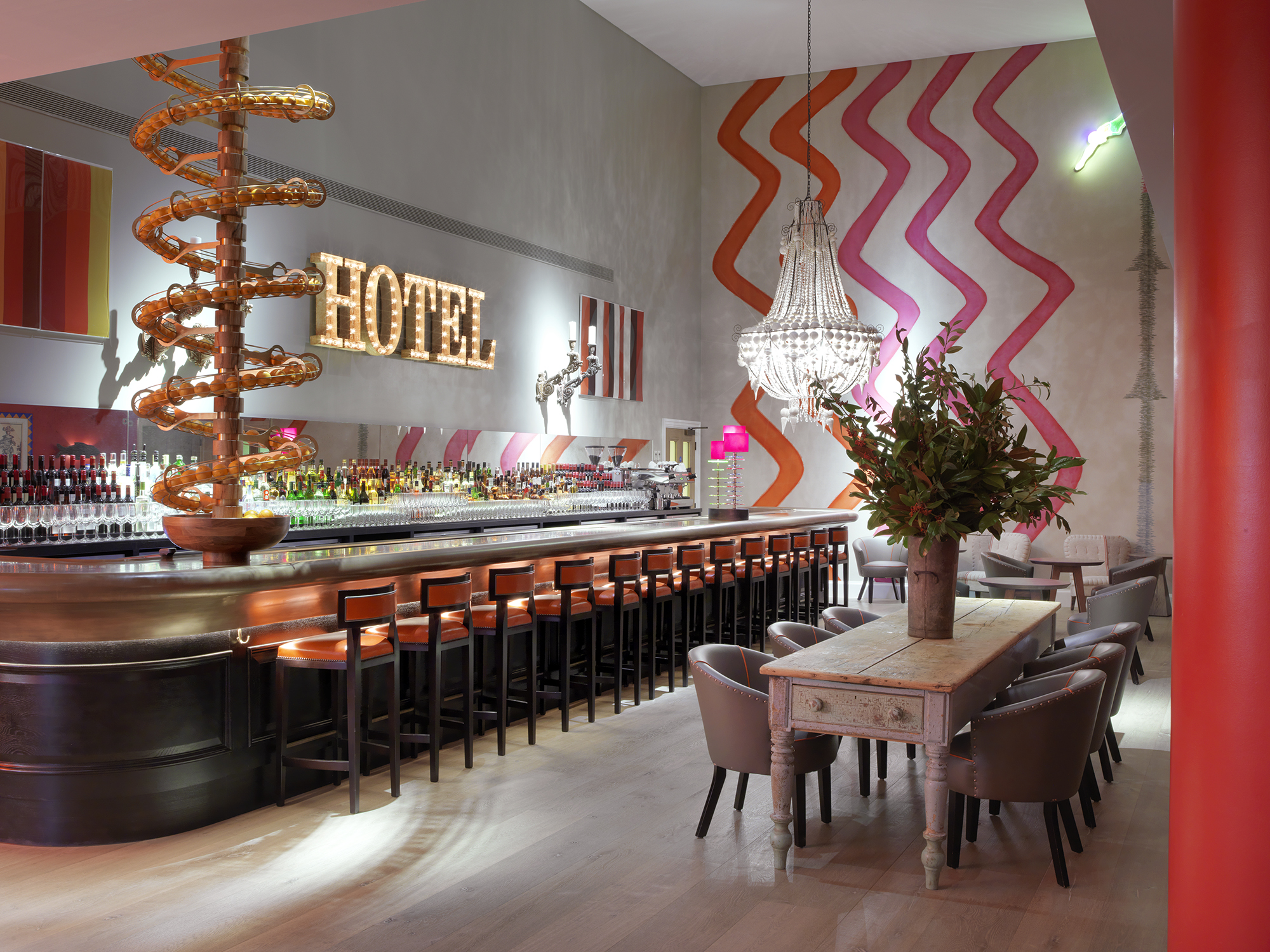 Wide shot of the Dive Bar as a private events space at Ham Yard Hotel