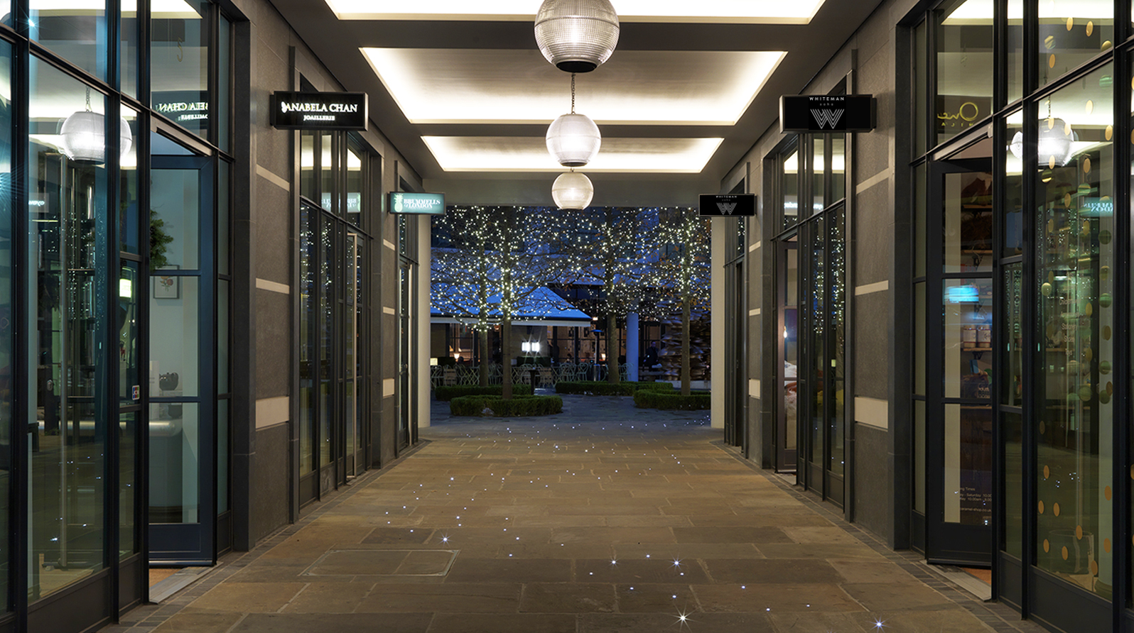 A shot looking down the entrance to Ham Yard Village