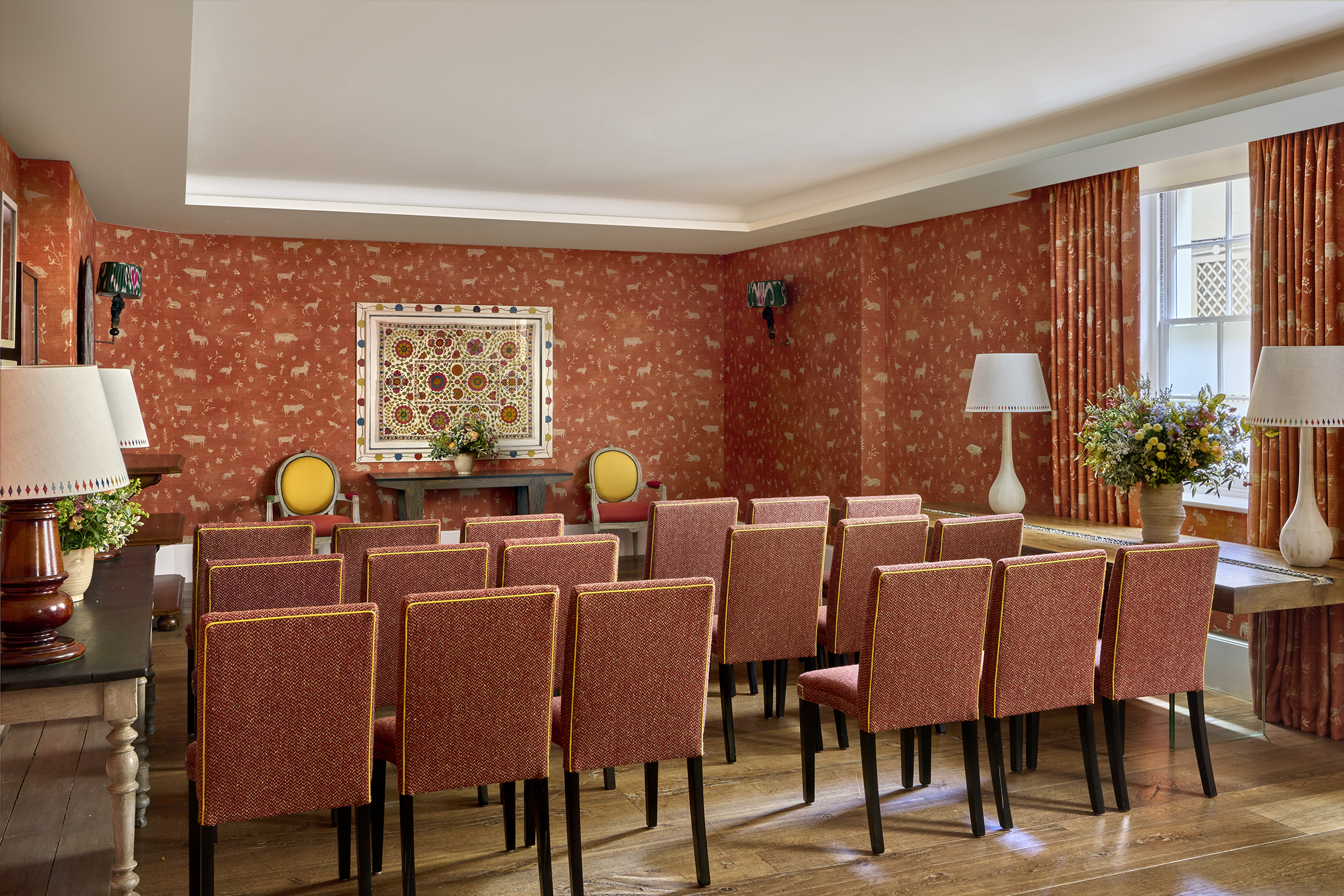 Wedding ceremony set up in the Rocklin private events room at Haymarket Hotel