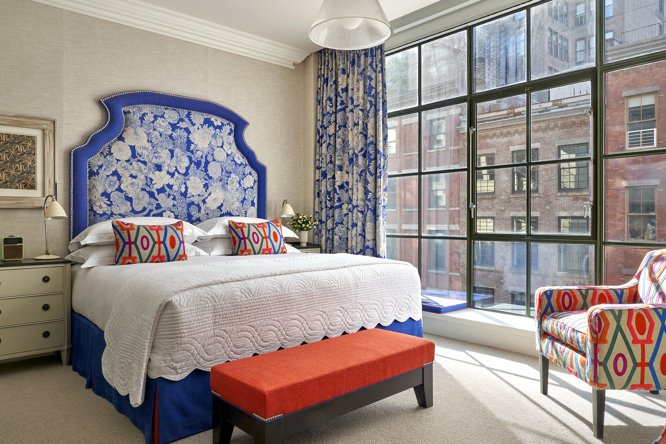 Bedroom shot of room 508, a Deluxe Room at Crosby Street Hotel