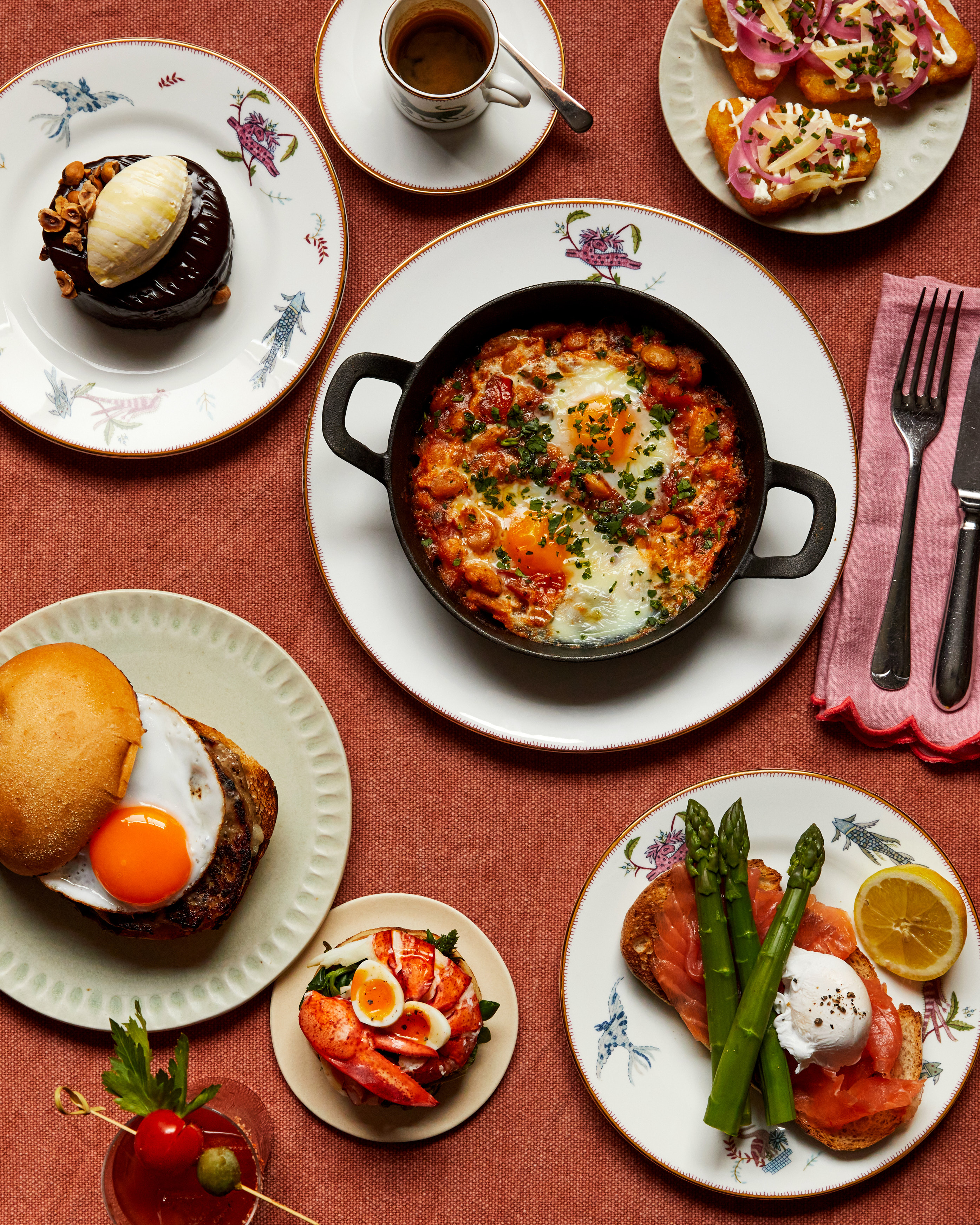 An image of multiple dishes from the brunch menu at Charlotte Street hotel.