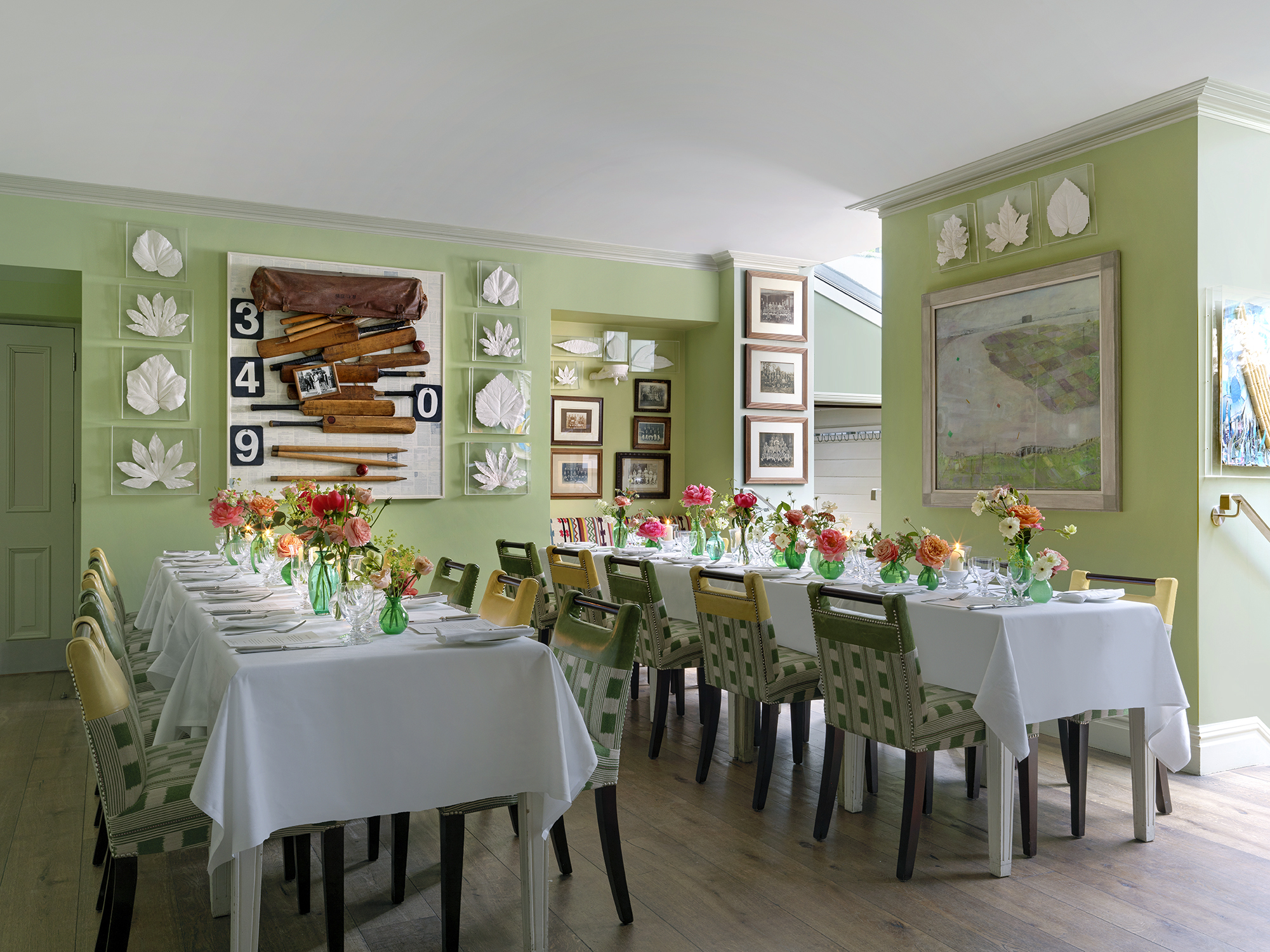 Long dining tables for a wedding set-up in the Potting Shed at Dorset Square Hotel