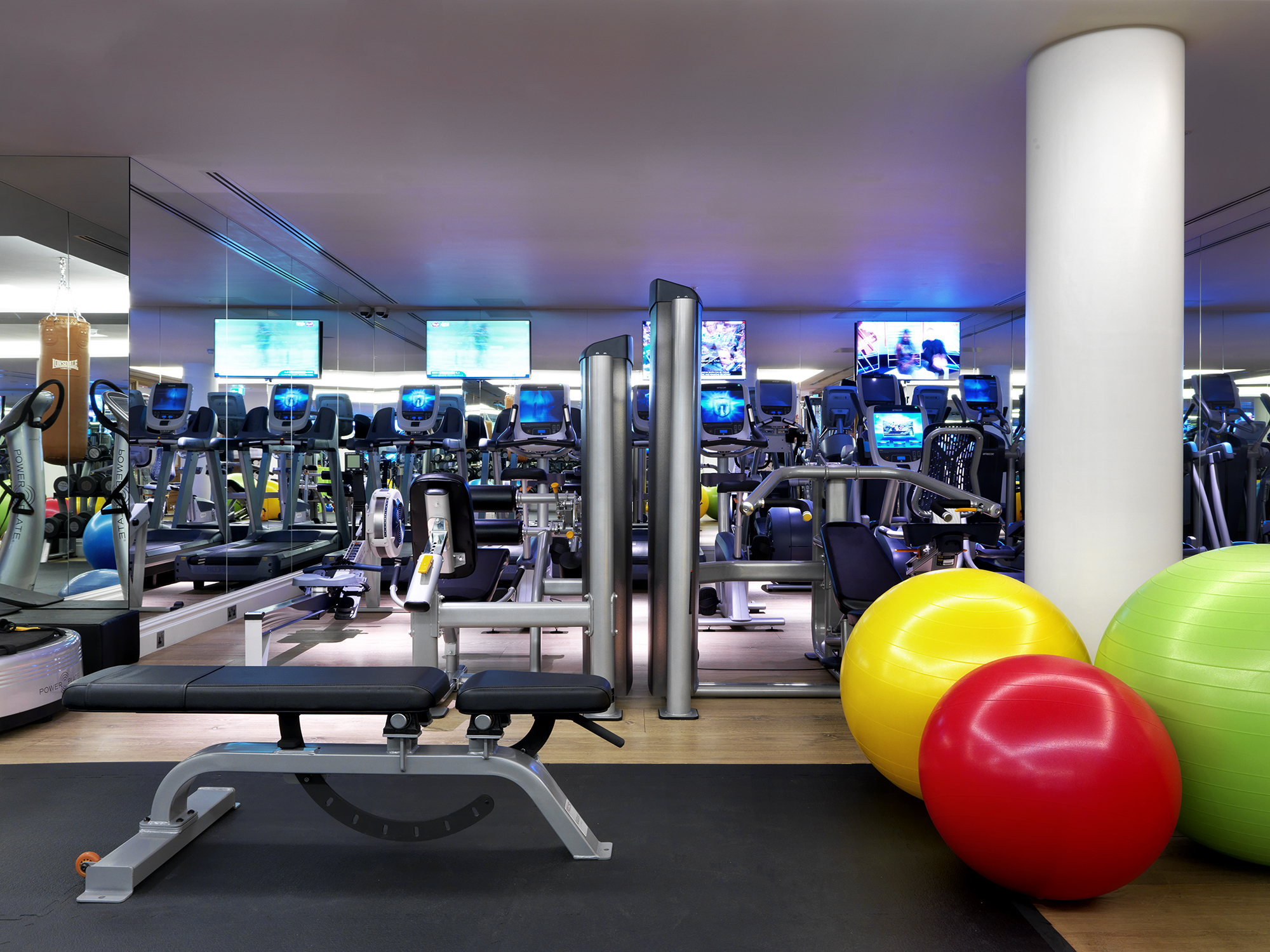 Wide shot of the Gym at the Soho Hotel
