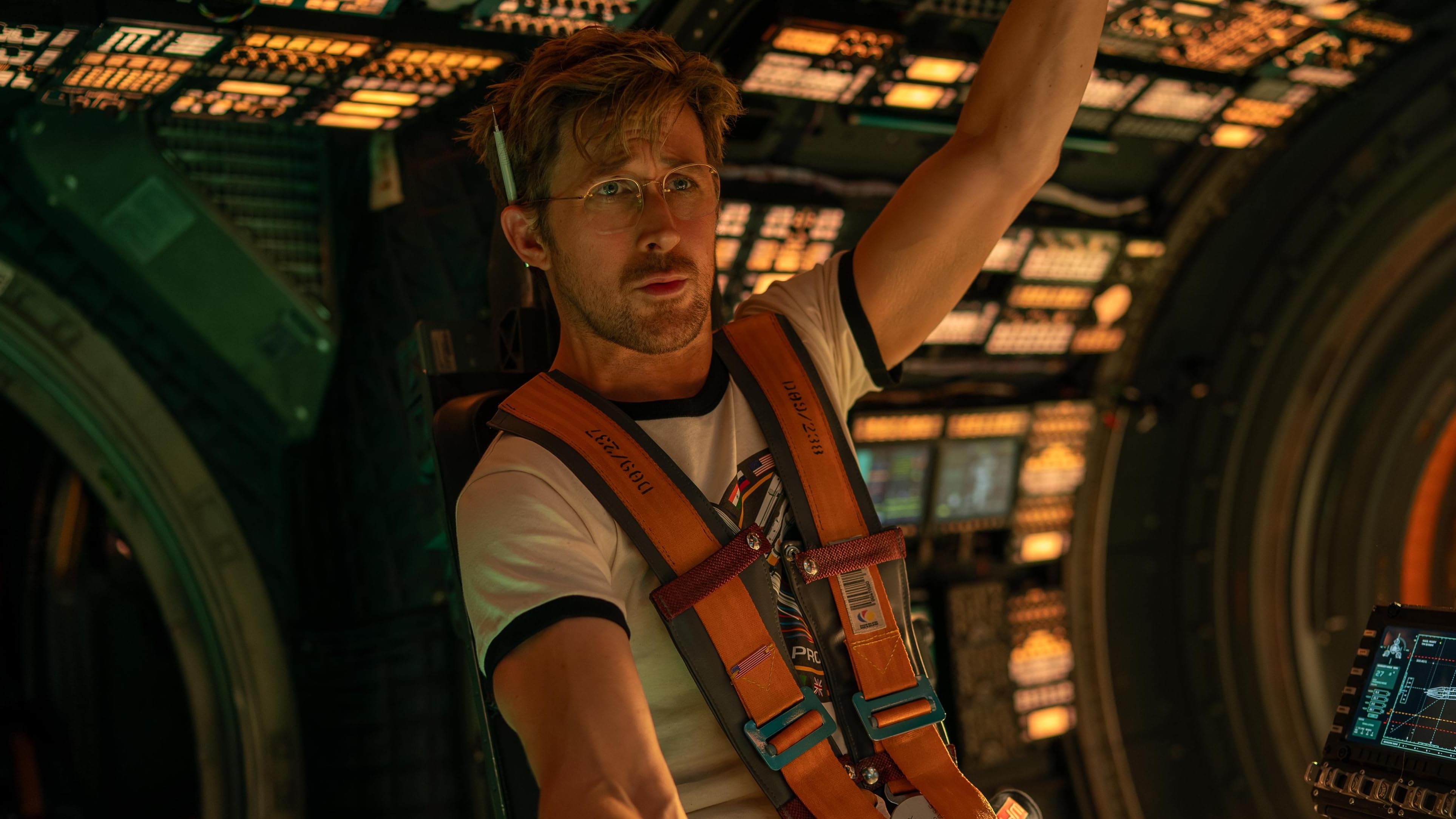 A still from the film "Project Hail Mary" showing the main character in a spaceship.
