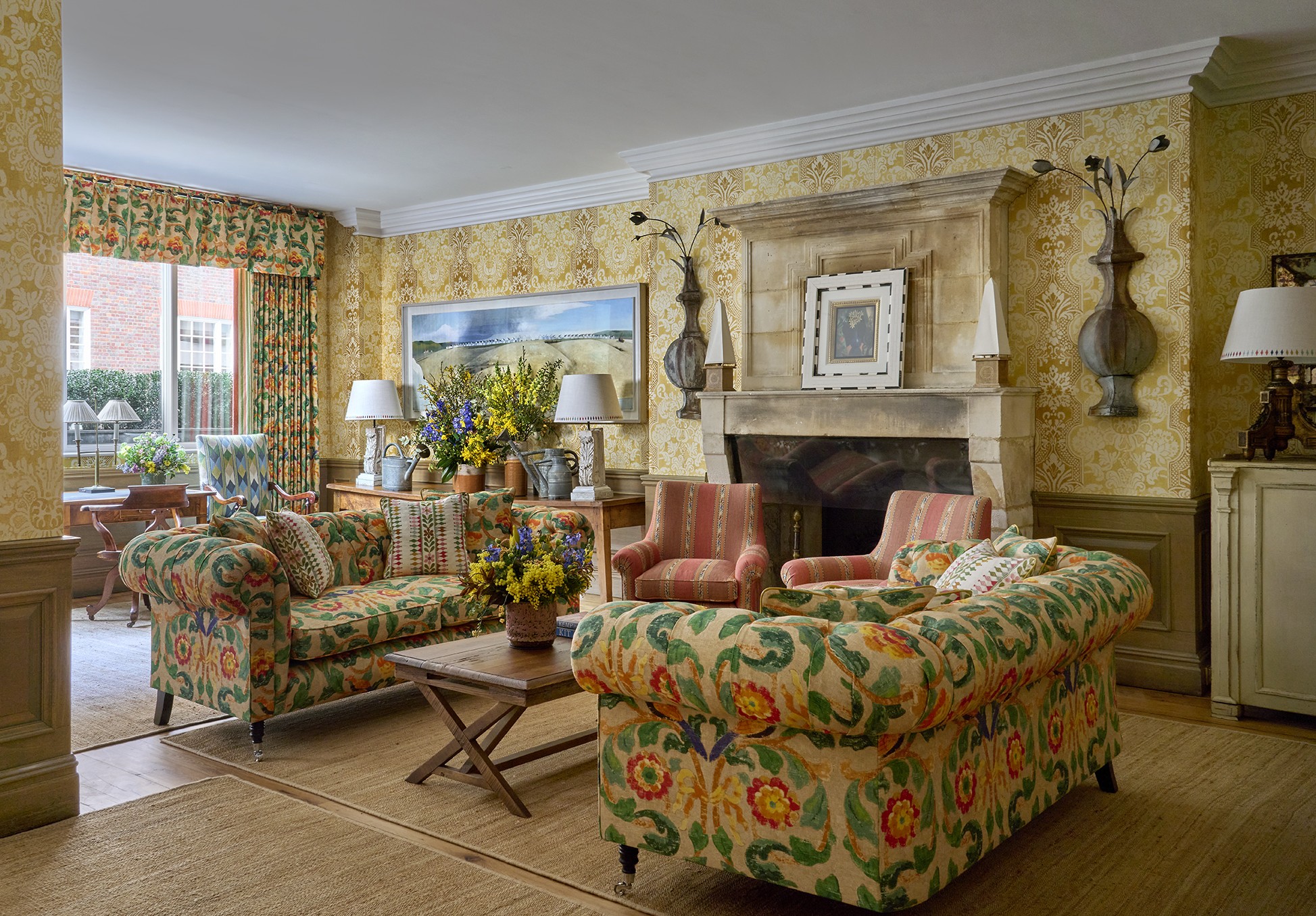 Wide shot of the Drawing Room at Charlotte Street Hotel