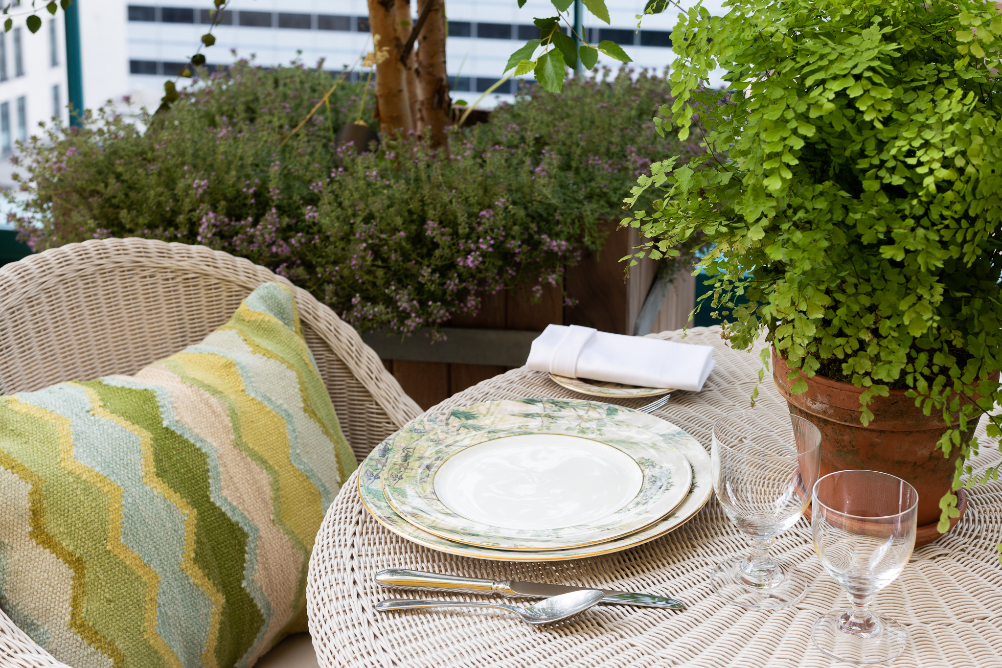 Close shot of a dining table on the Rooftop Terrace at Warren Street Hotel