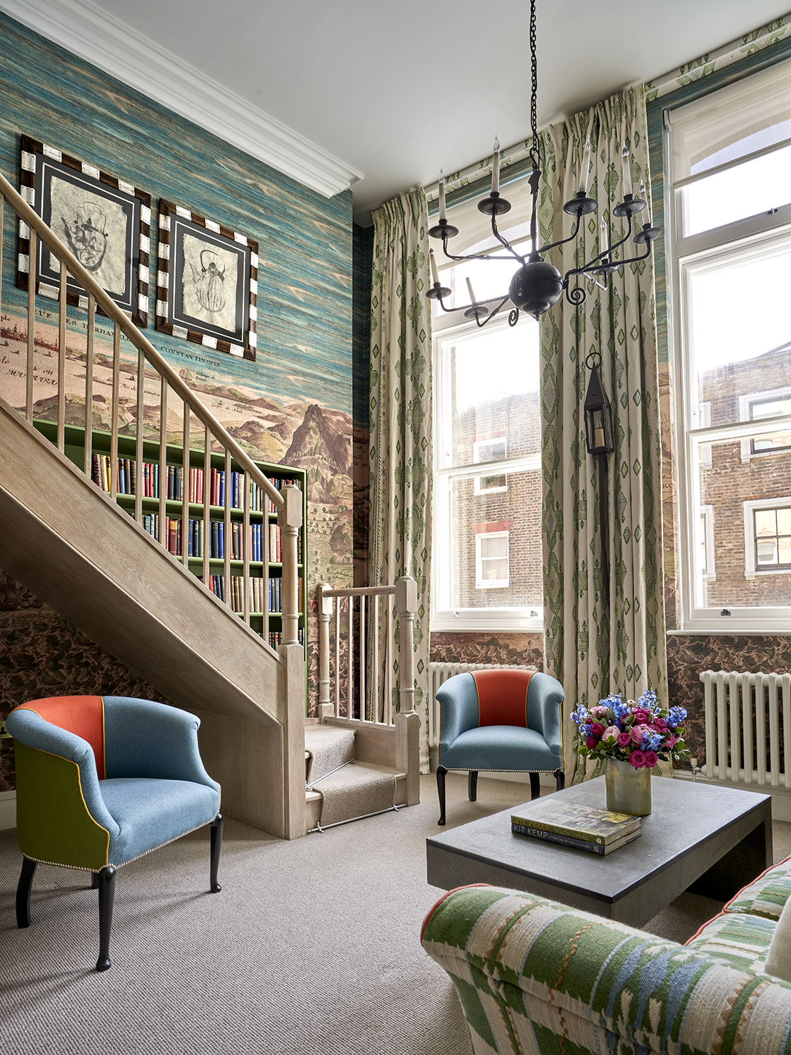 Stairs and arm chairs shot of room 110, a Loft Suite at Charlotte Street Hotel