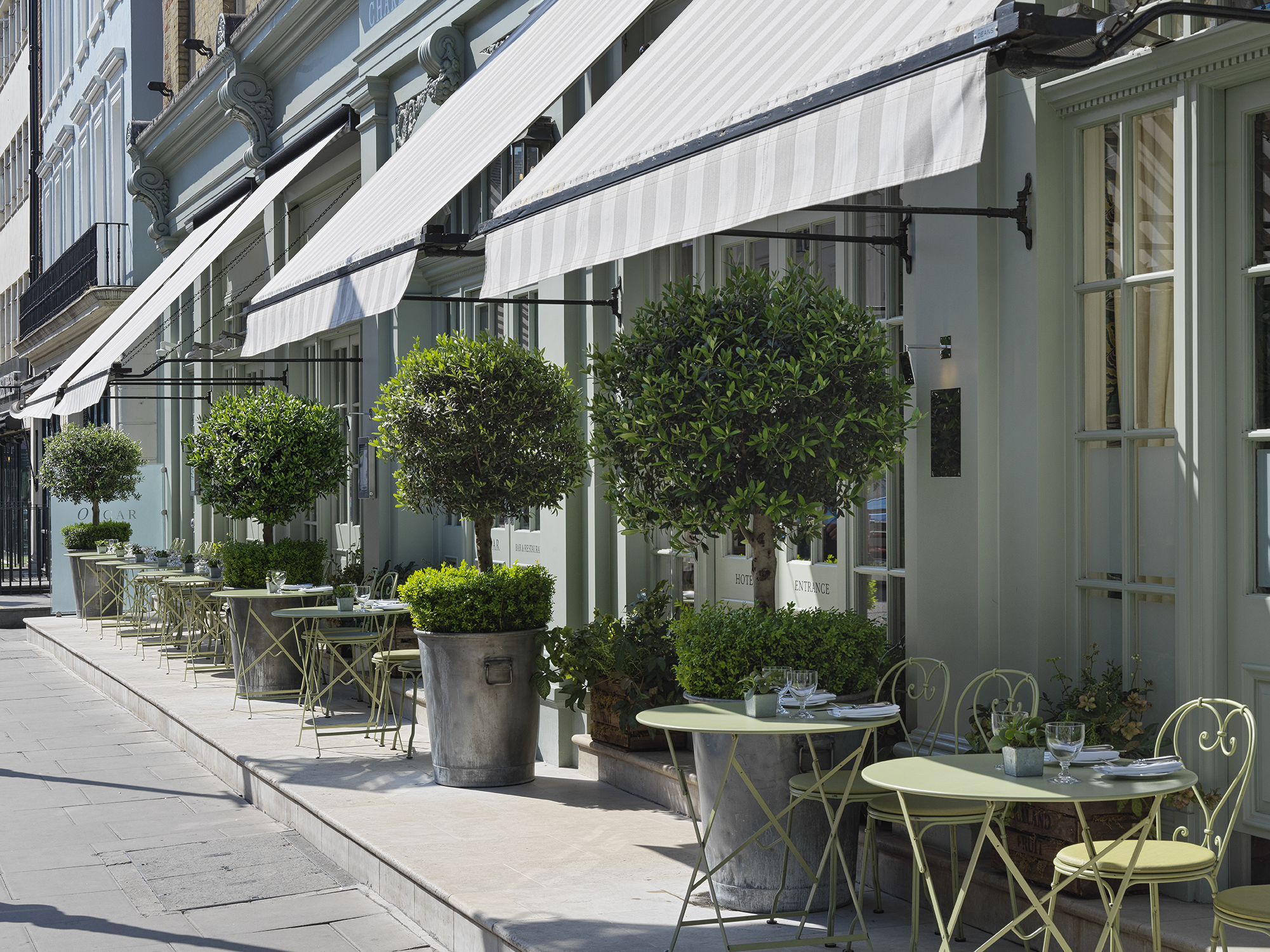 Wide shot of Oscar Terrace at Charlotte Street Hotel