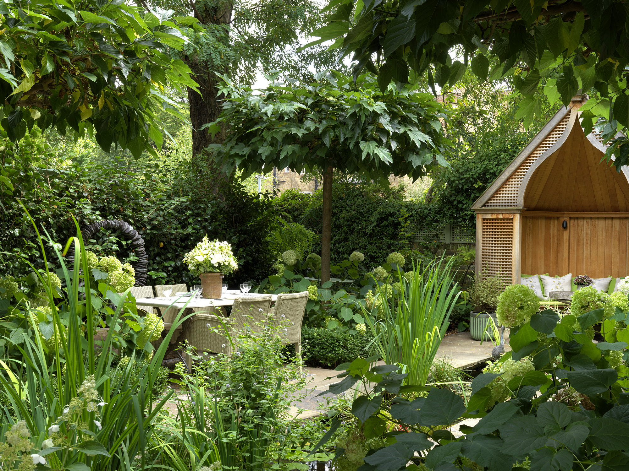 Wide shot of a corner of the Orangery Garden at Number Sixteen